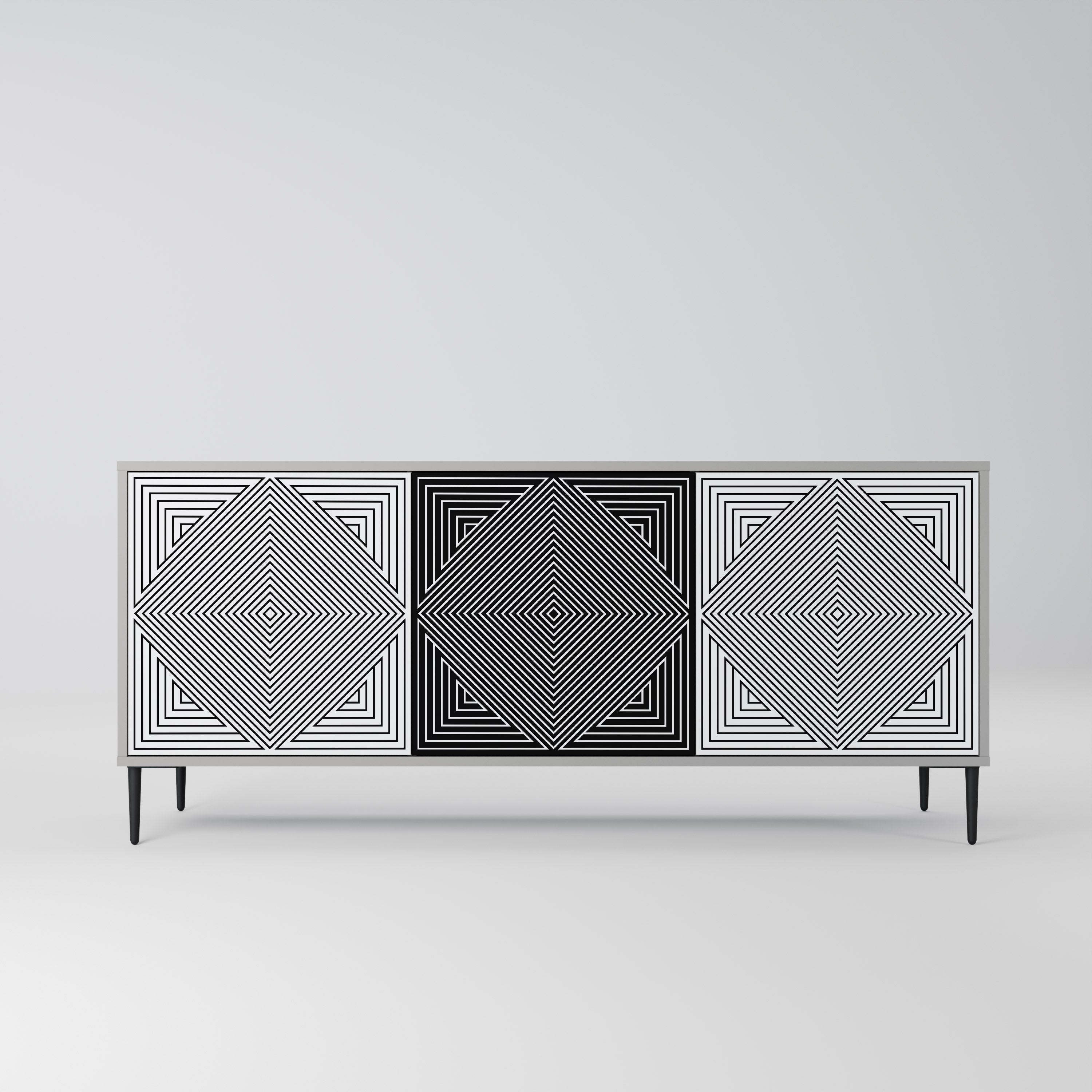 POLYGON ILLUSION 3-Door Sideboard in Grey Finish