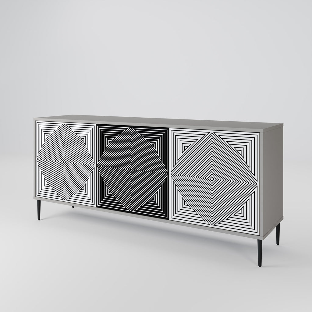 POLYGON ILLUSION 3-Door Sideboard in Grey Finish