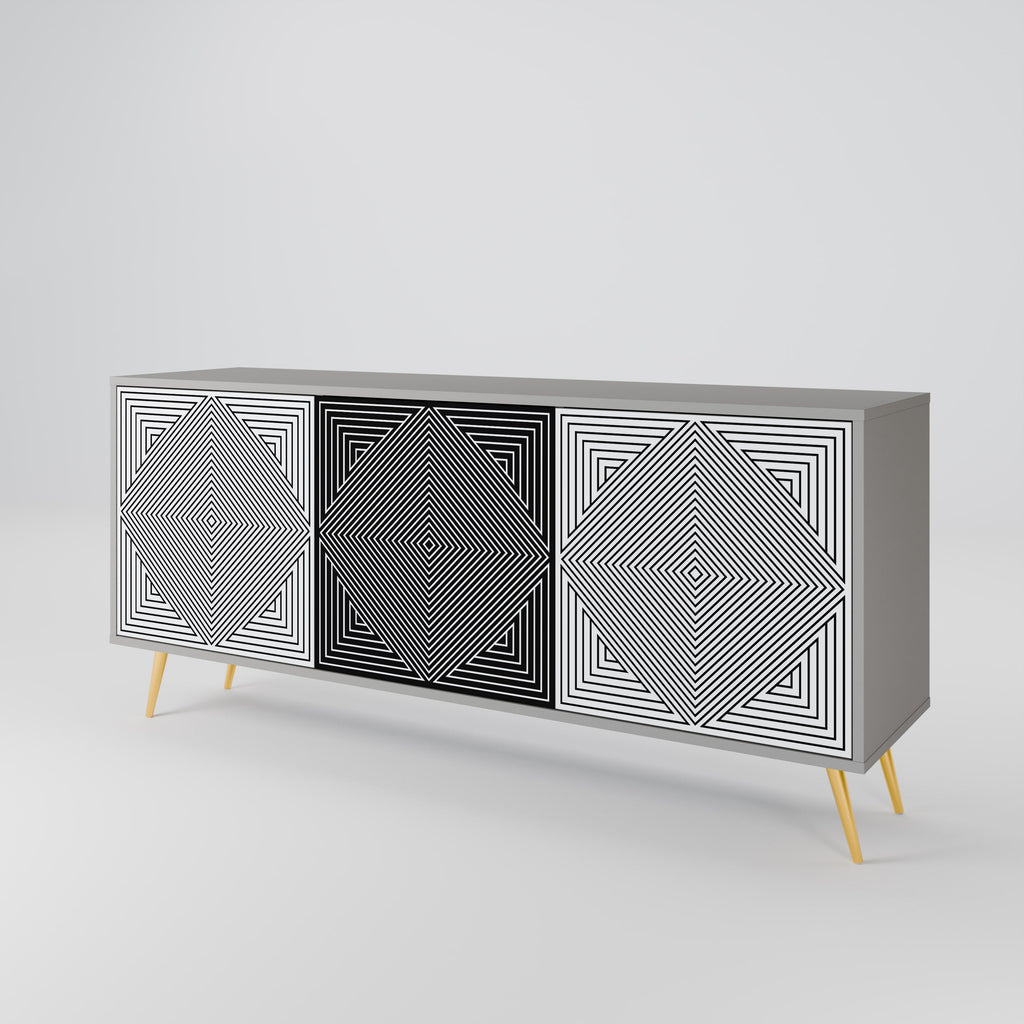 POLYGON ILLUSION 3-Door Sideboard in Grey Finish