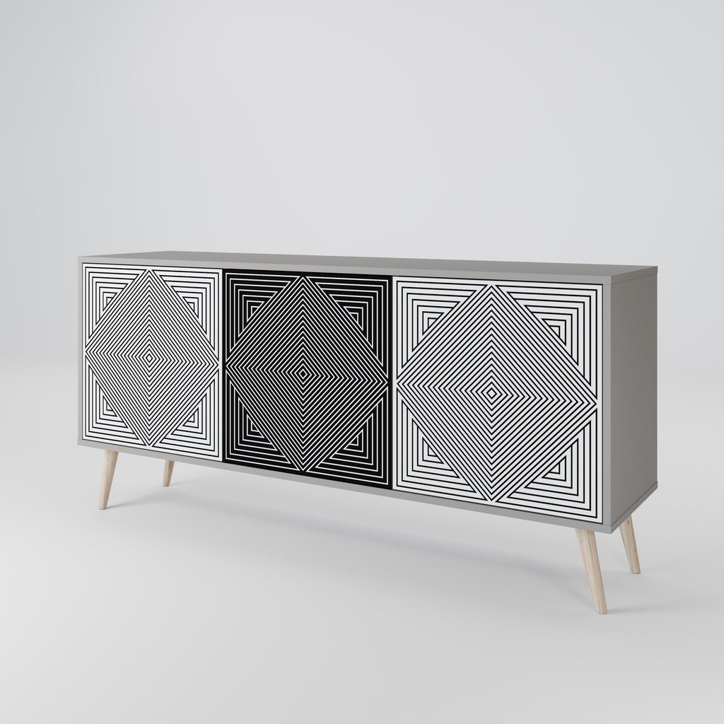 POLYGON ILLUSION 3-Door Sideboard in Grey Finish