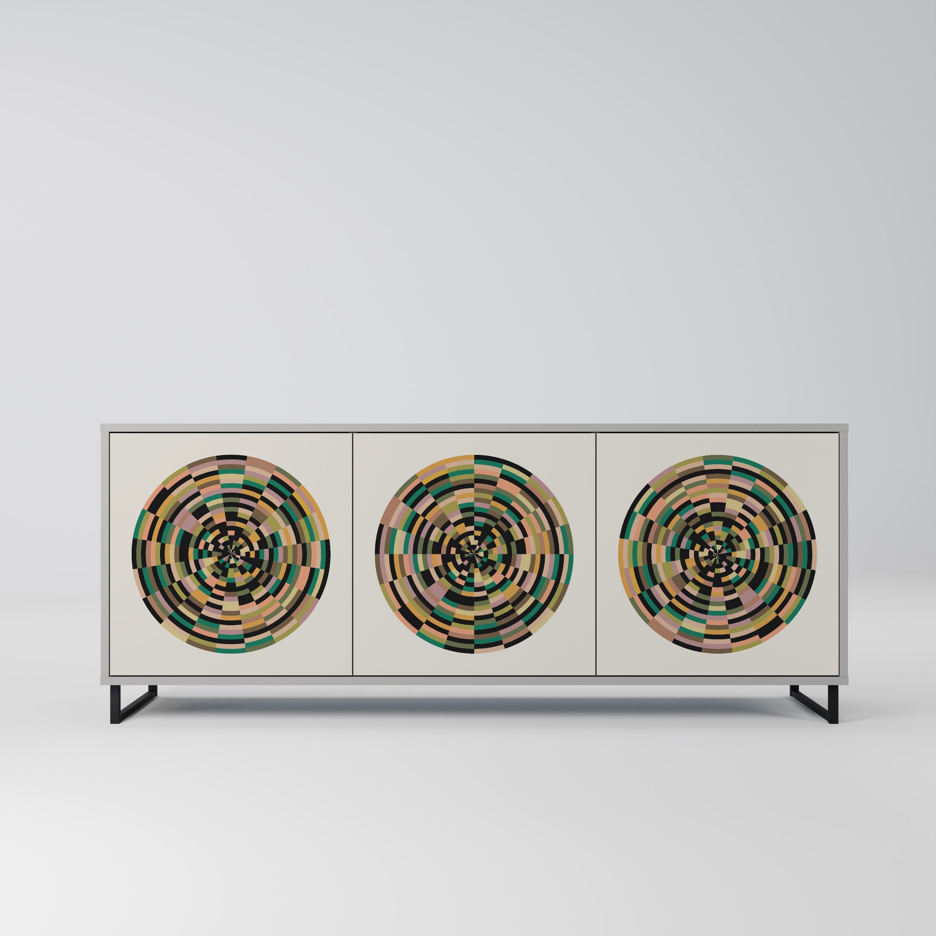 GREEN CIRCLES 3-Door Sideboard in Grey Finish