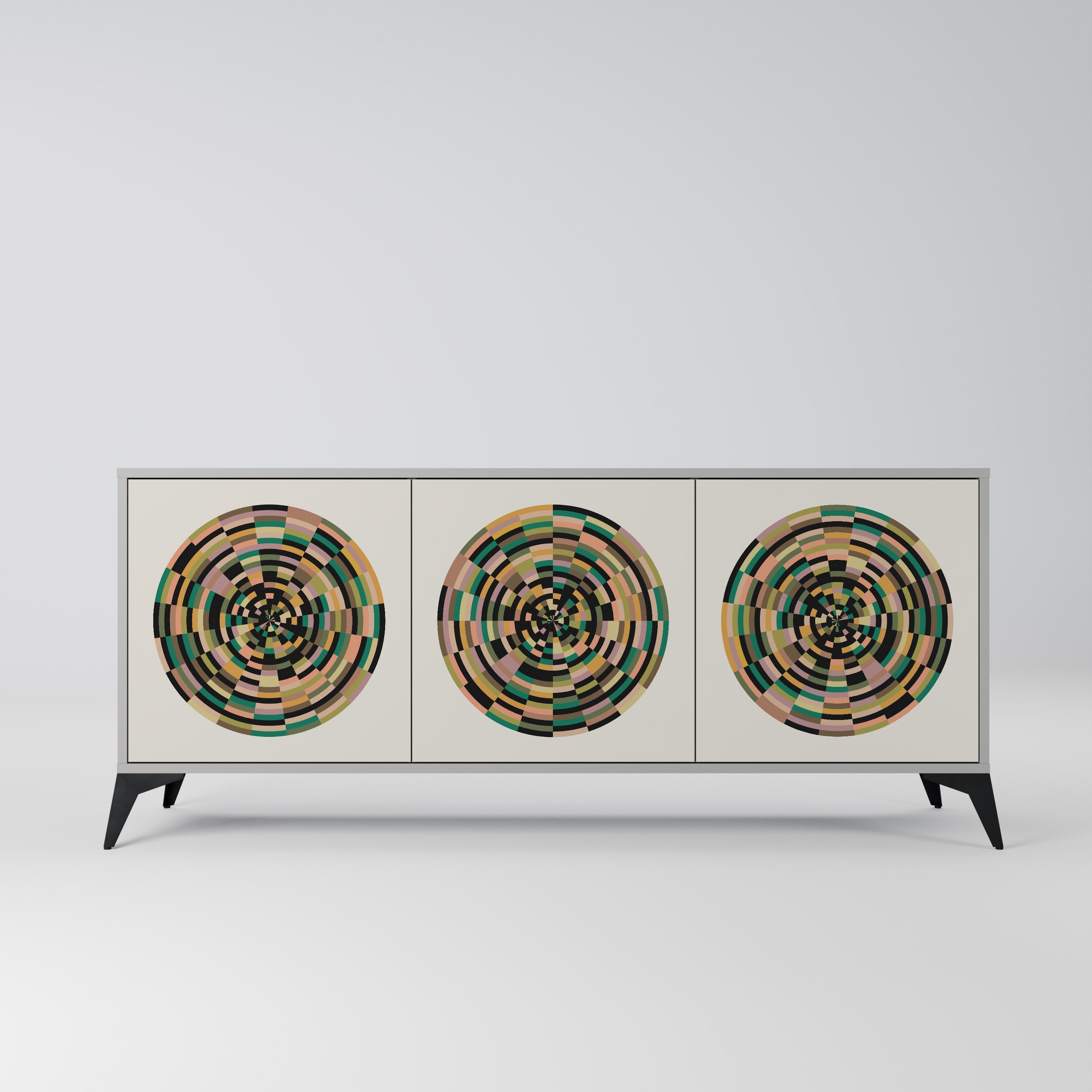 GREEN CIRCLES 3-Door Sideboard in Grey Finish