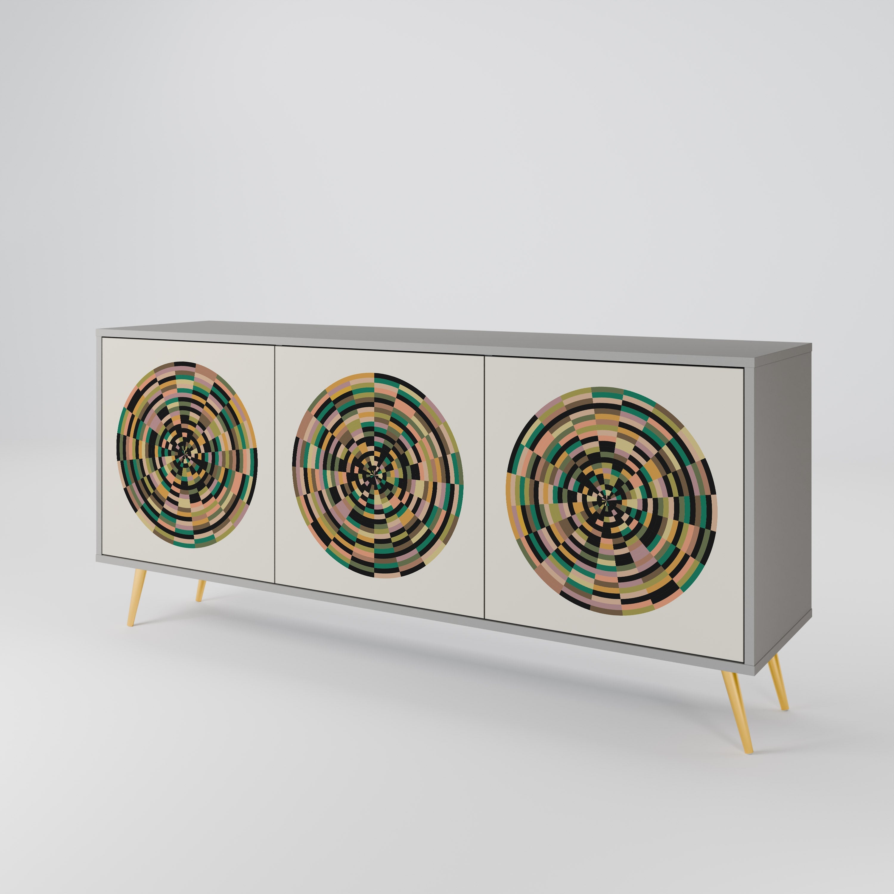 GREEN CIRCLES 3-Door Sideboard in Grey Finish