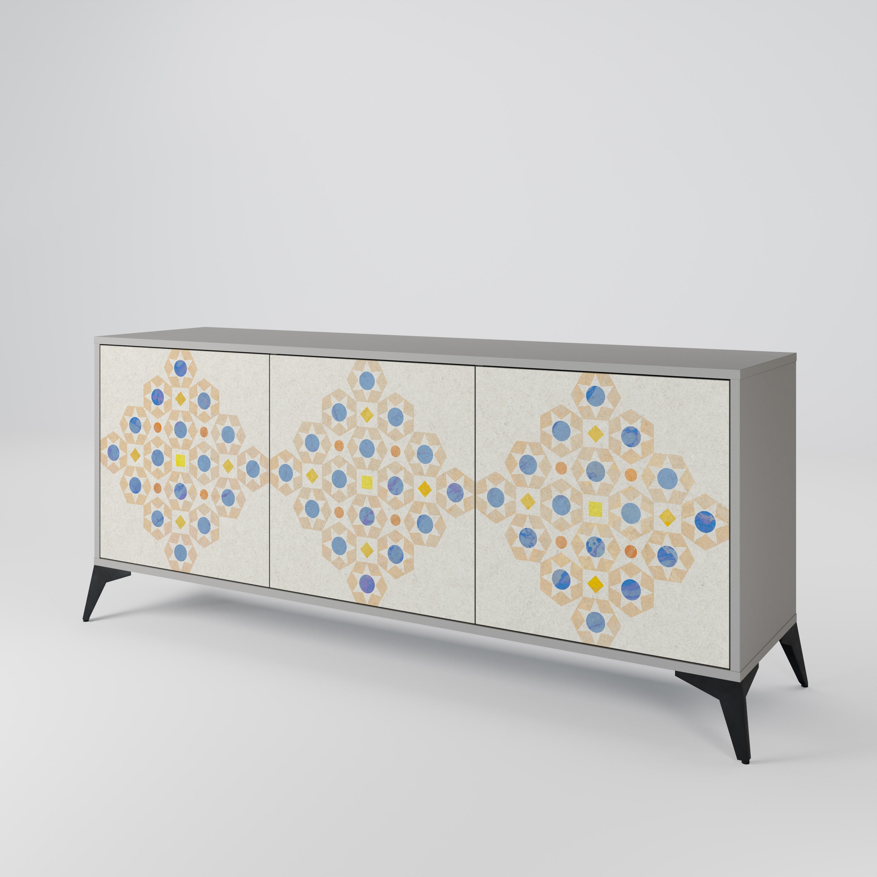 PATTERNED PRISM 3-Door Sideboard in Grey Finish