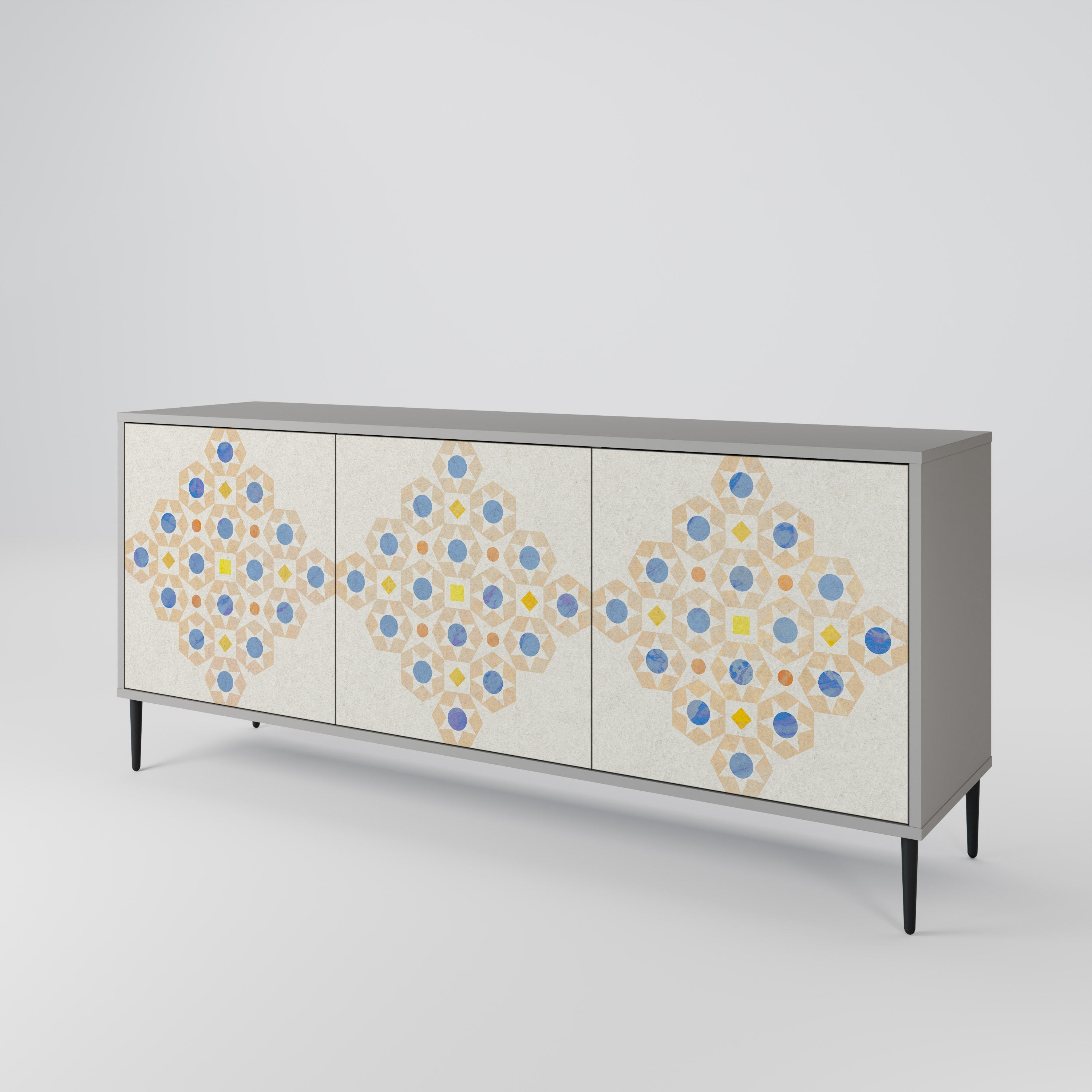 PATTERNED PRISM 3-Door Sideboard in Grey Finish