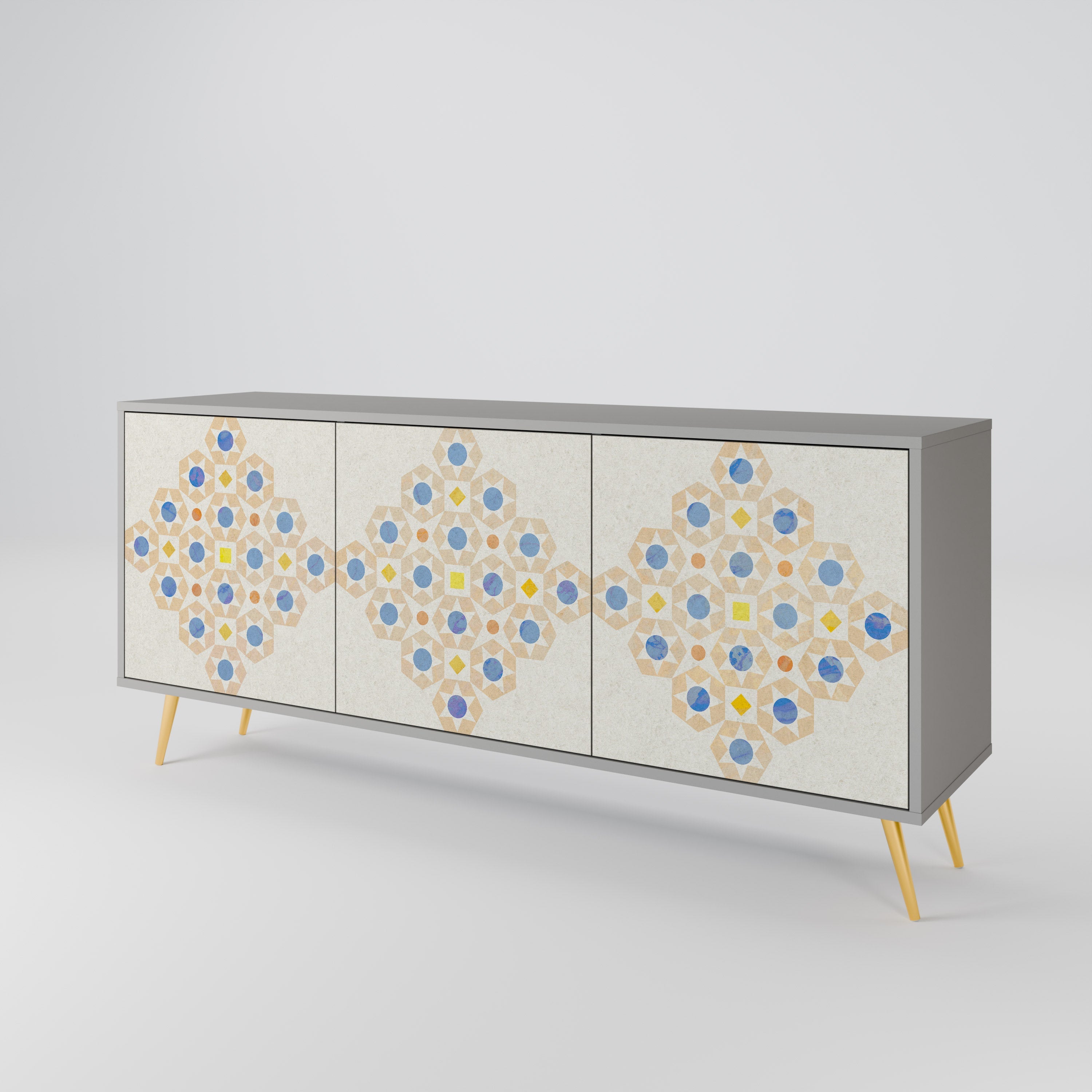 PATTERNED PRISM 3-Door Sideboard in Grey Finish