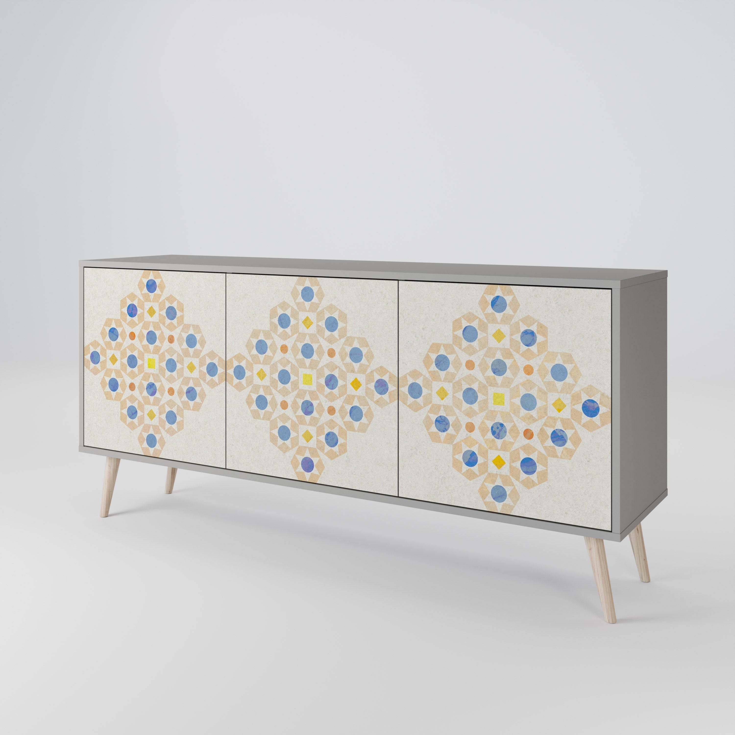 PATTERNED PRISM 3-Door Sideboard in Grey Finish