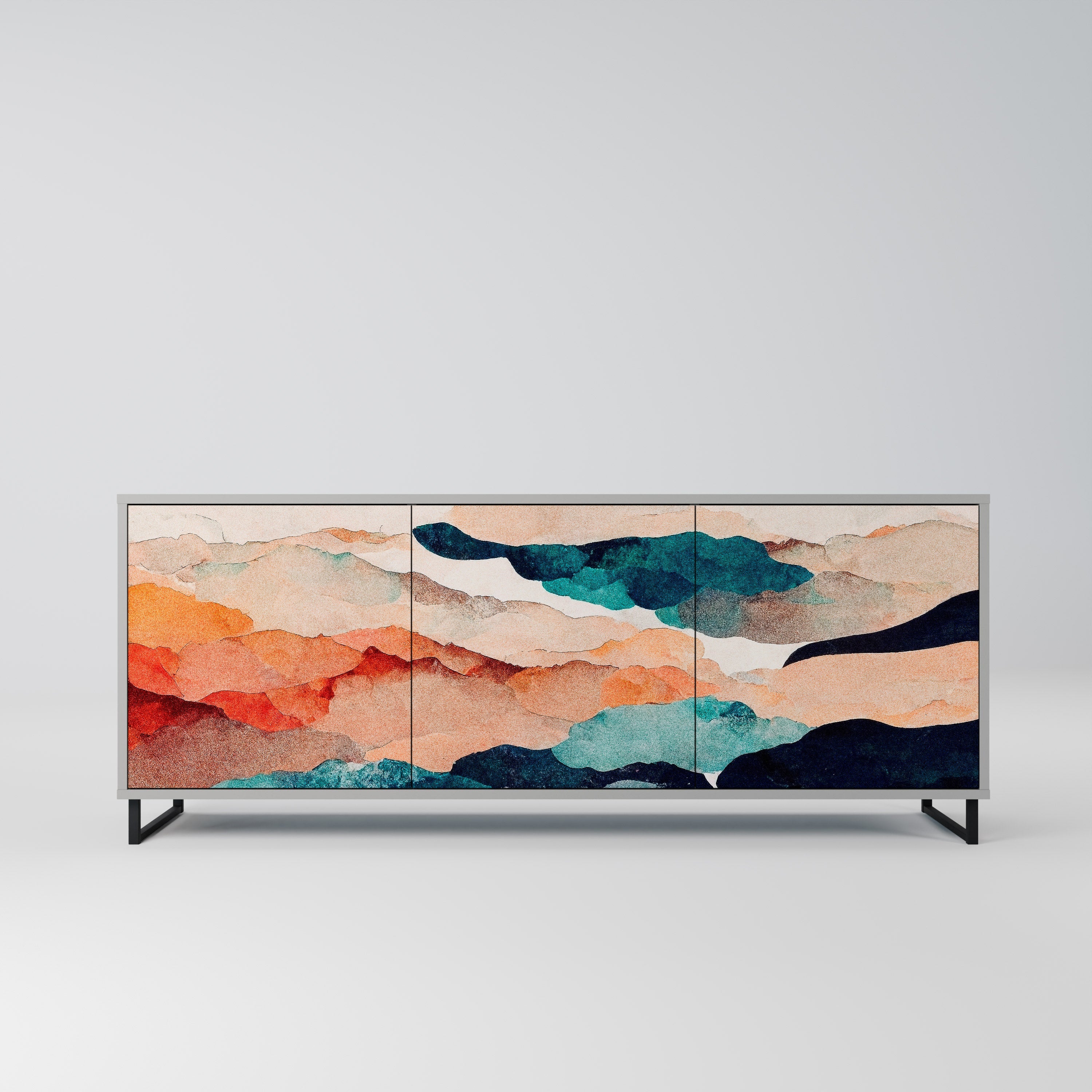 ABSTRACT LANDSCAPE Aparador de 3 Portas em Acabamento Cinzento