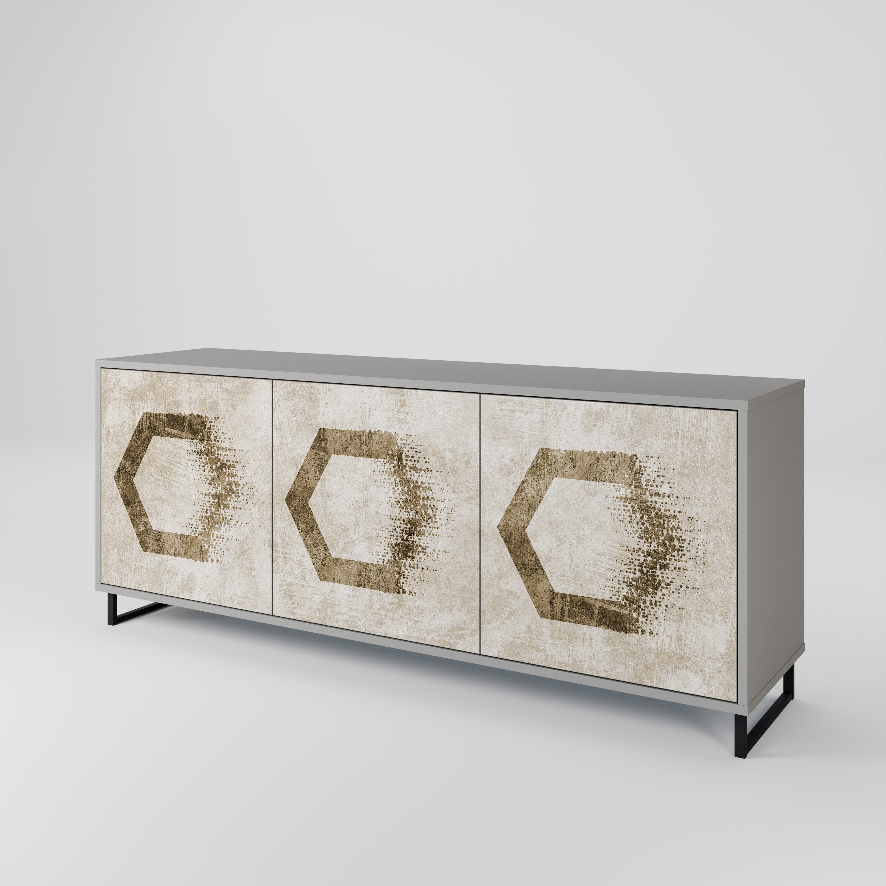 HEXAGONAL SHAPES 3-Door Sideboard in Grey Finish