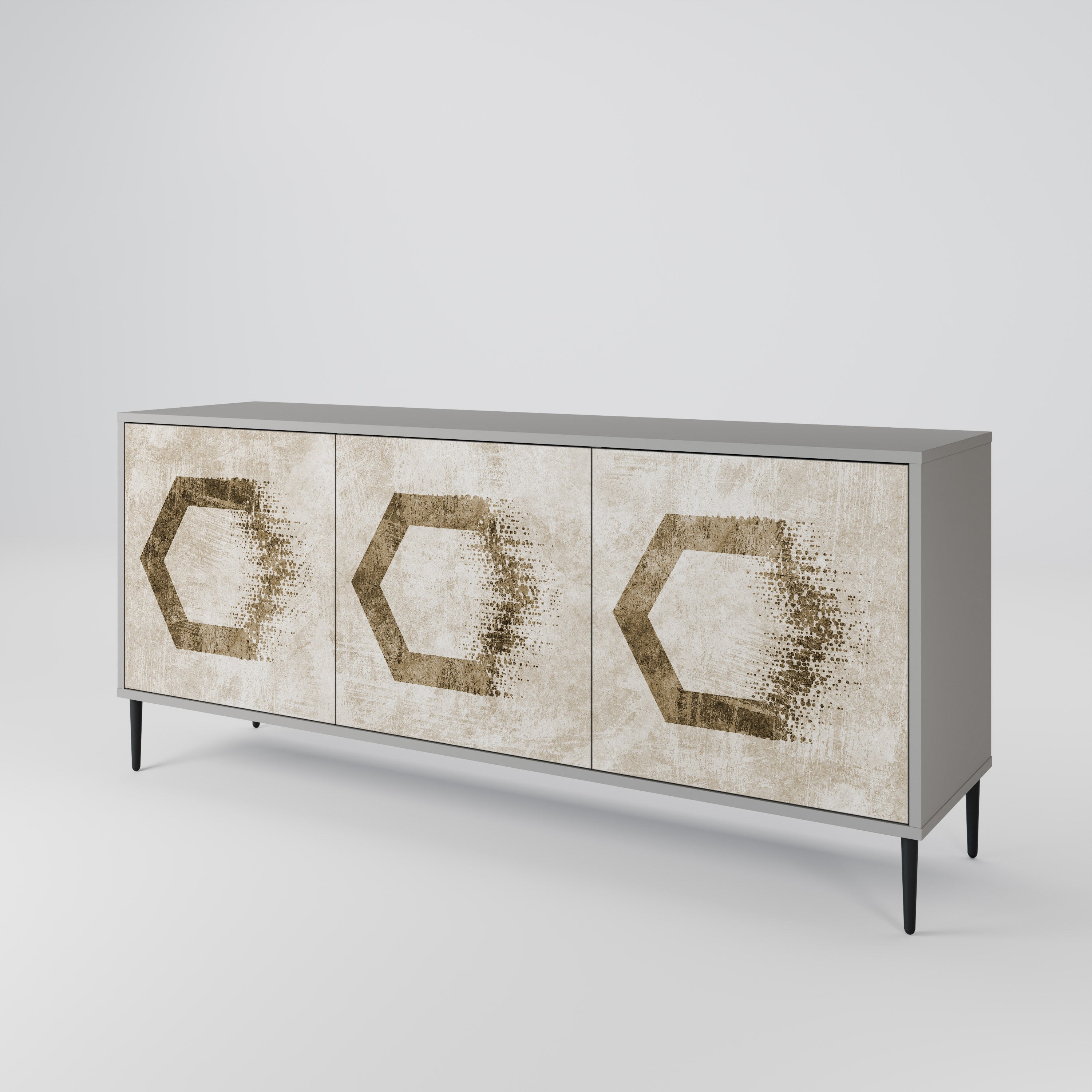 HEXAGONAL SHAPES 3-Door Sideboard in Grey Finish