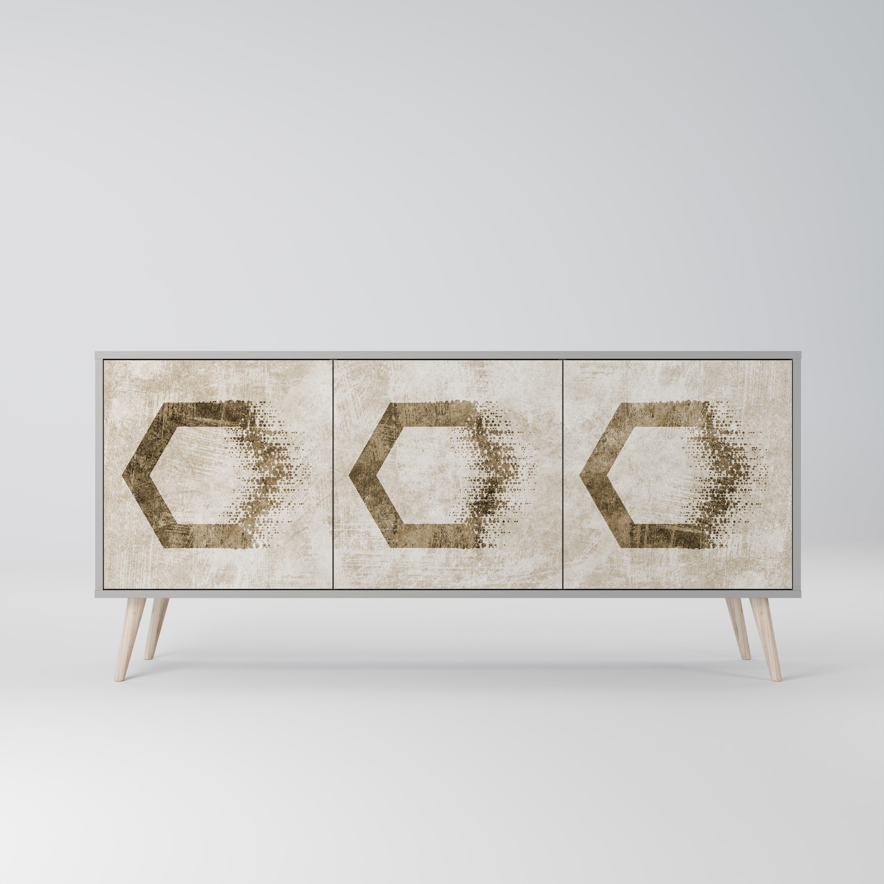 HEXAGONAL SHAPES 3-Door Sideboard in Grey Finish