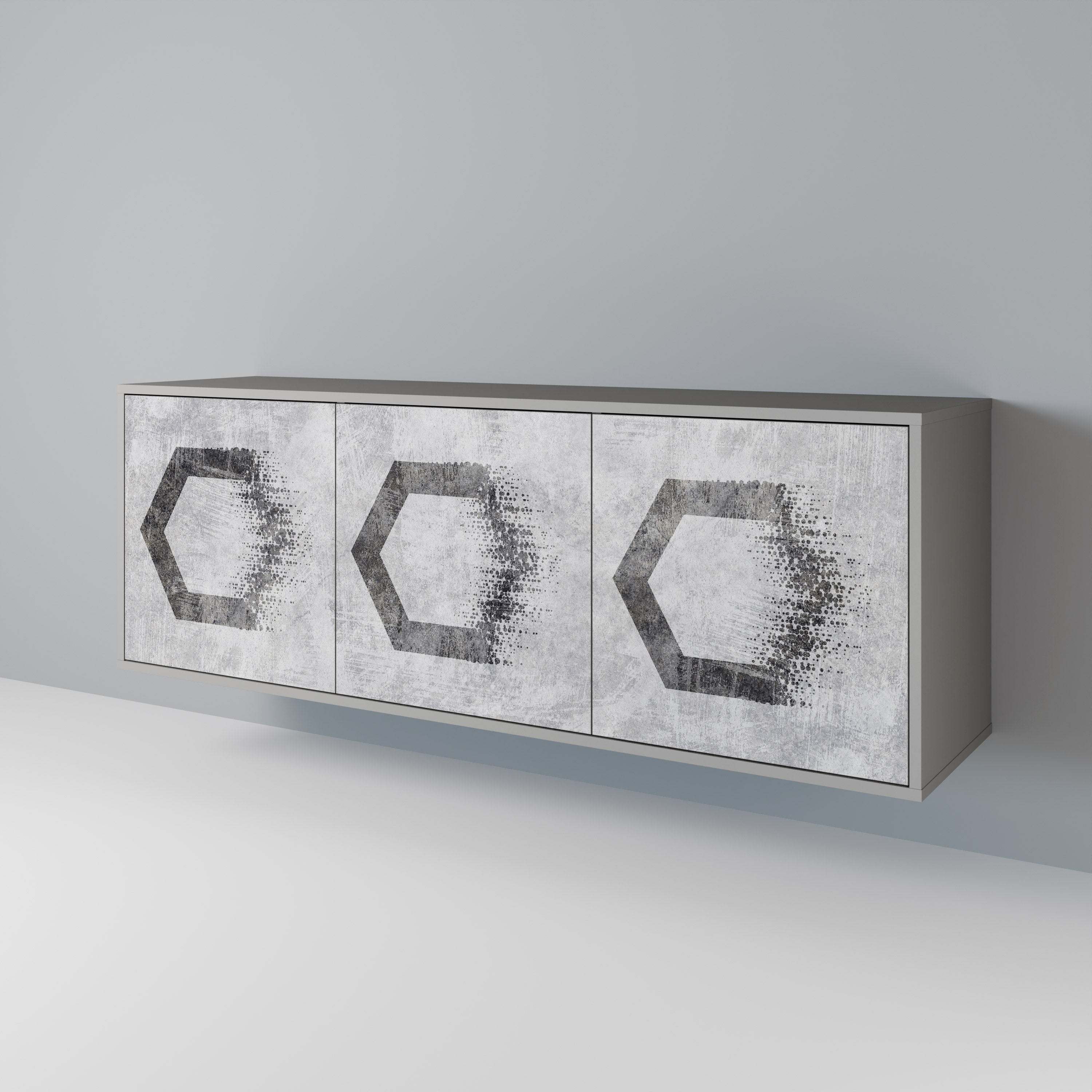 HEXAGONAL FIGURES 3-Door Sideboard in Grey Finish