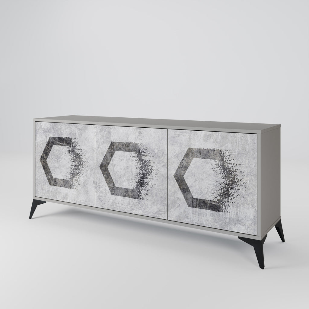 HEXAGONAL FIGURES 3-Door Sideboard in Grey Finish