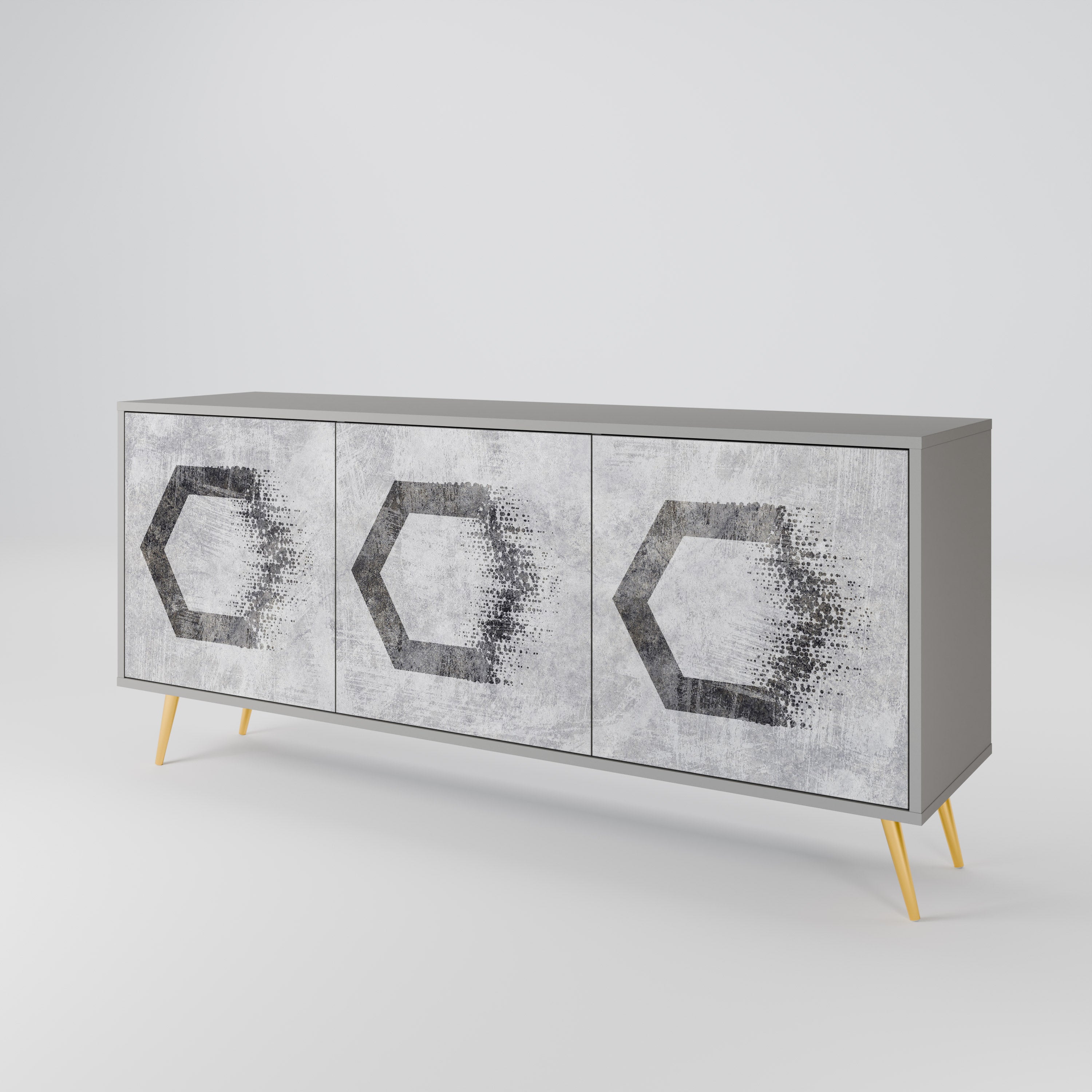 HEXAGONAL FIGURES 3-Door Sideboard in Grey Finish