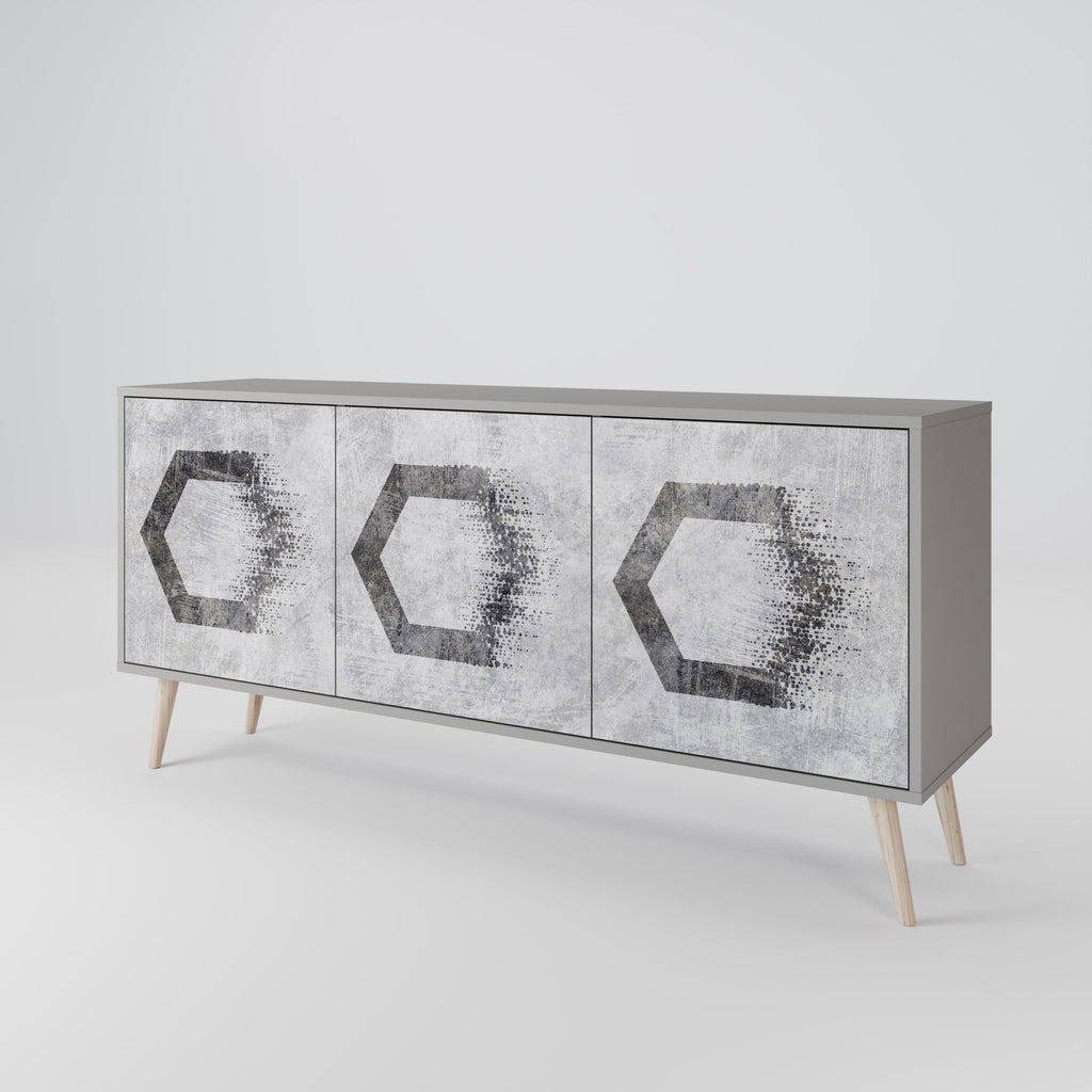 HEXAGONAL FIGURES 3-Door Sideboard in Grey Finish