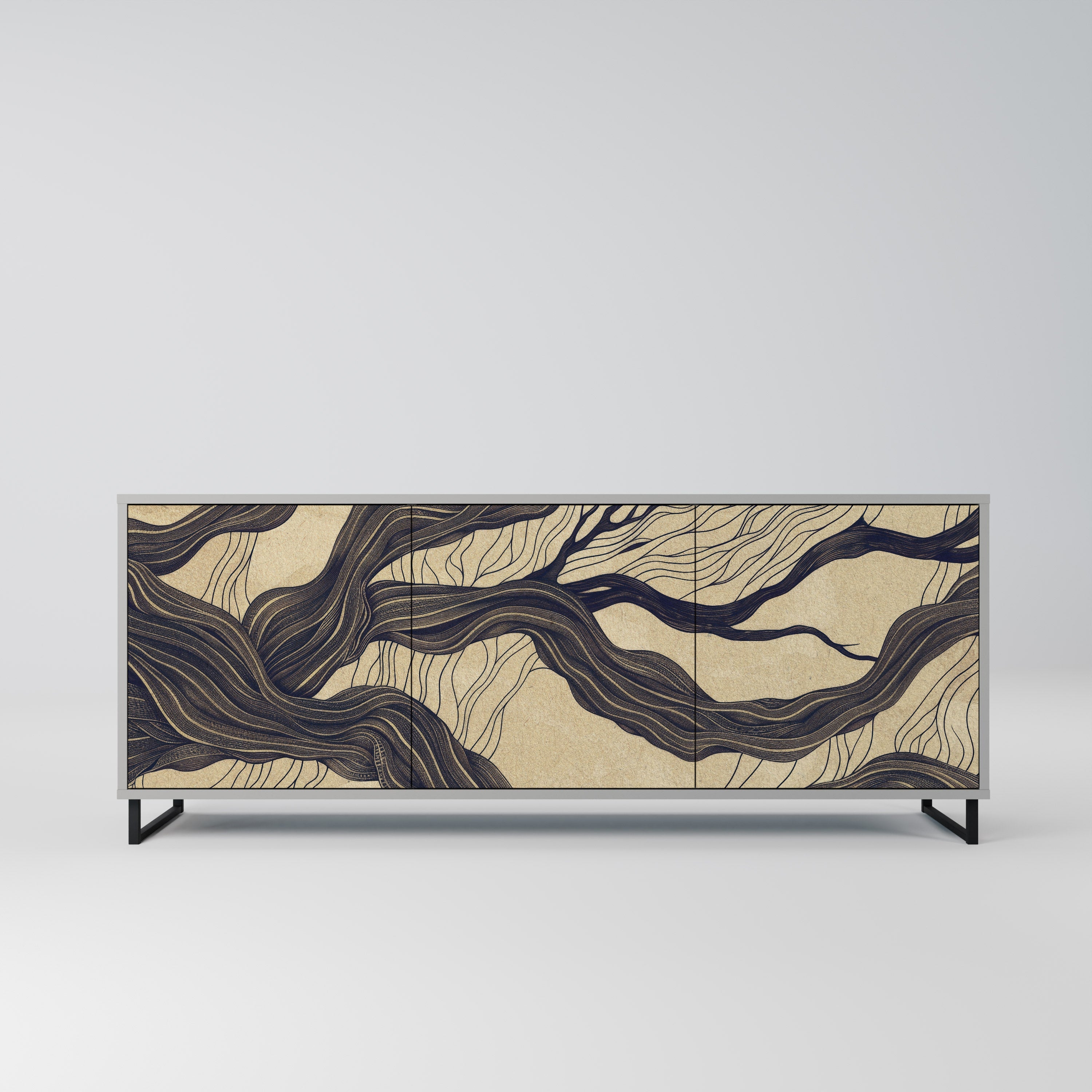 UNIFIED FRAGMENTS 3-Door Sideboard in Grey Finish