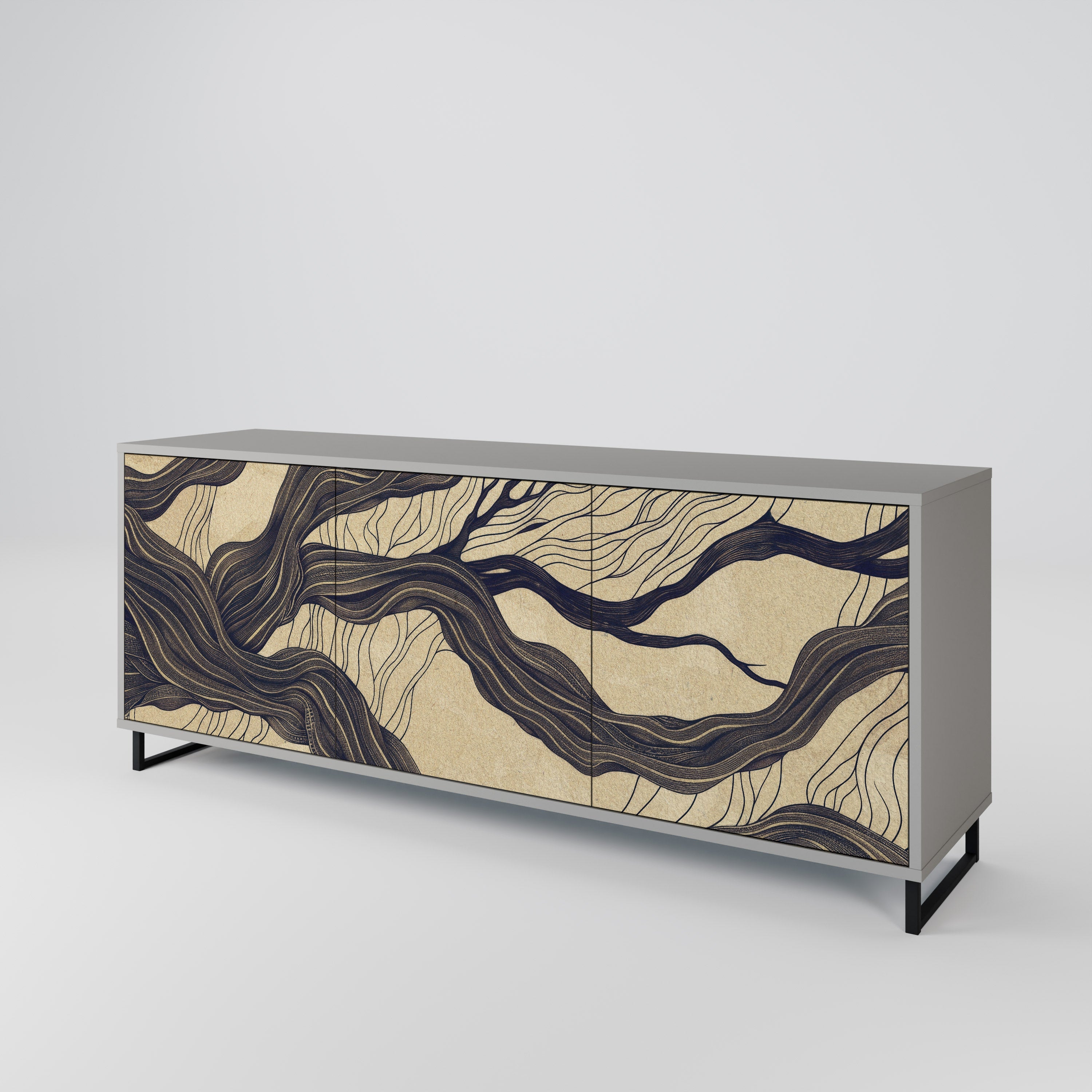 UNIFIED FRAGMENTS 3-Door Sideboard in Grey Finish