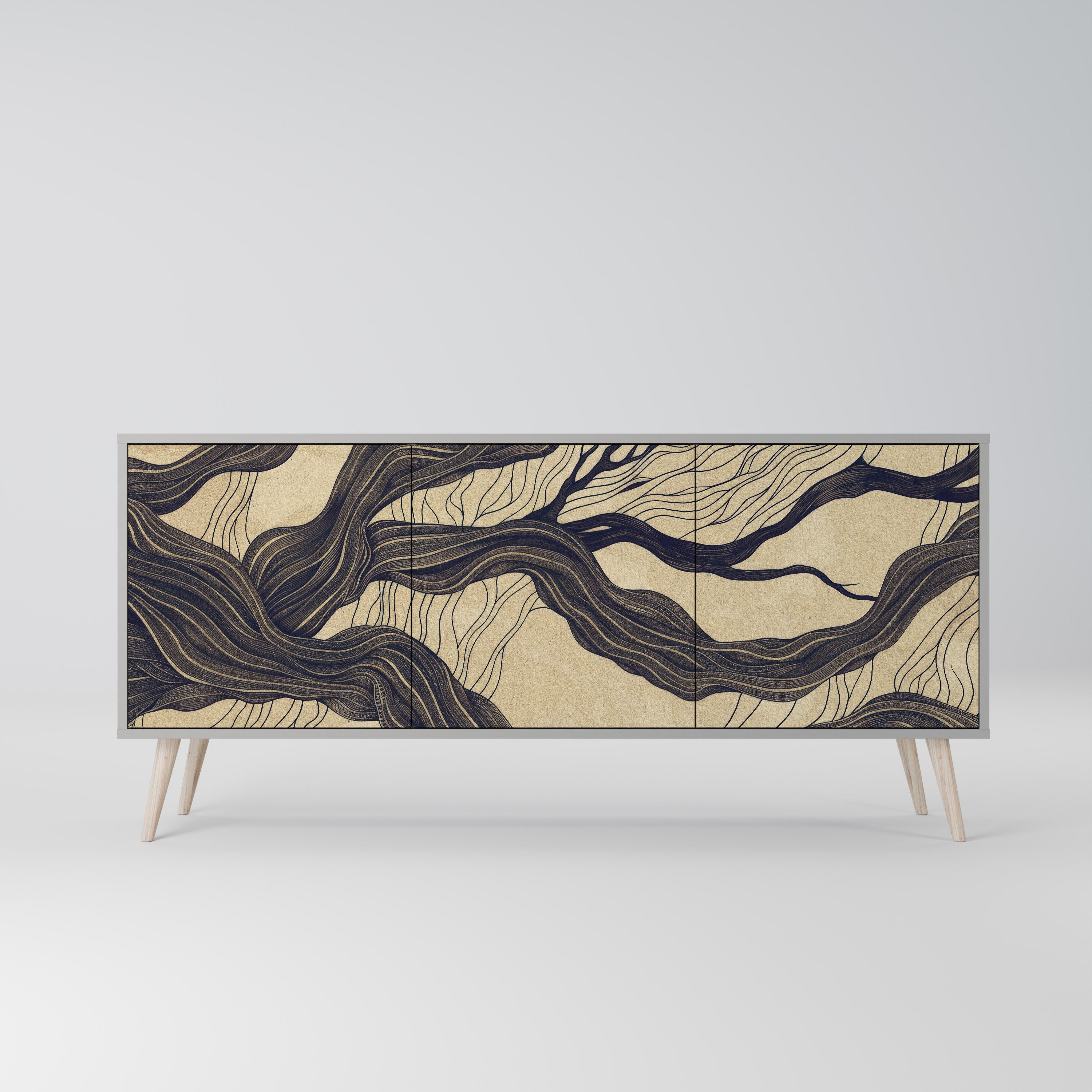 UNIFIED FRAGMENTS 3-Door Sideboard in Grey Finish