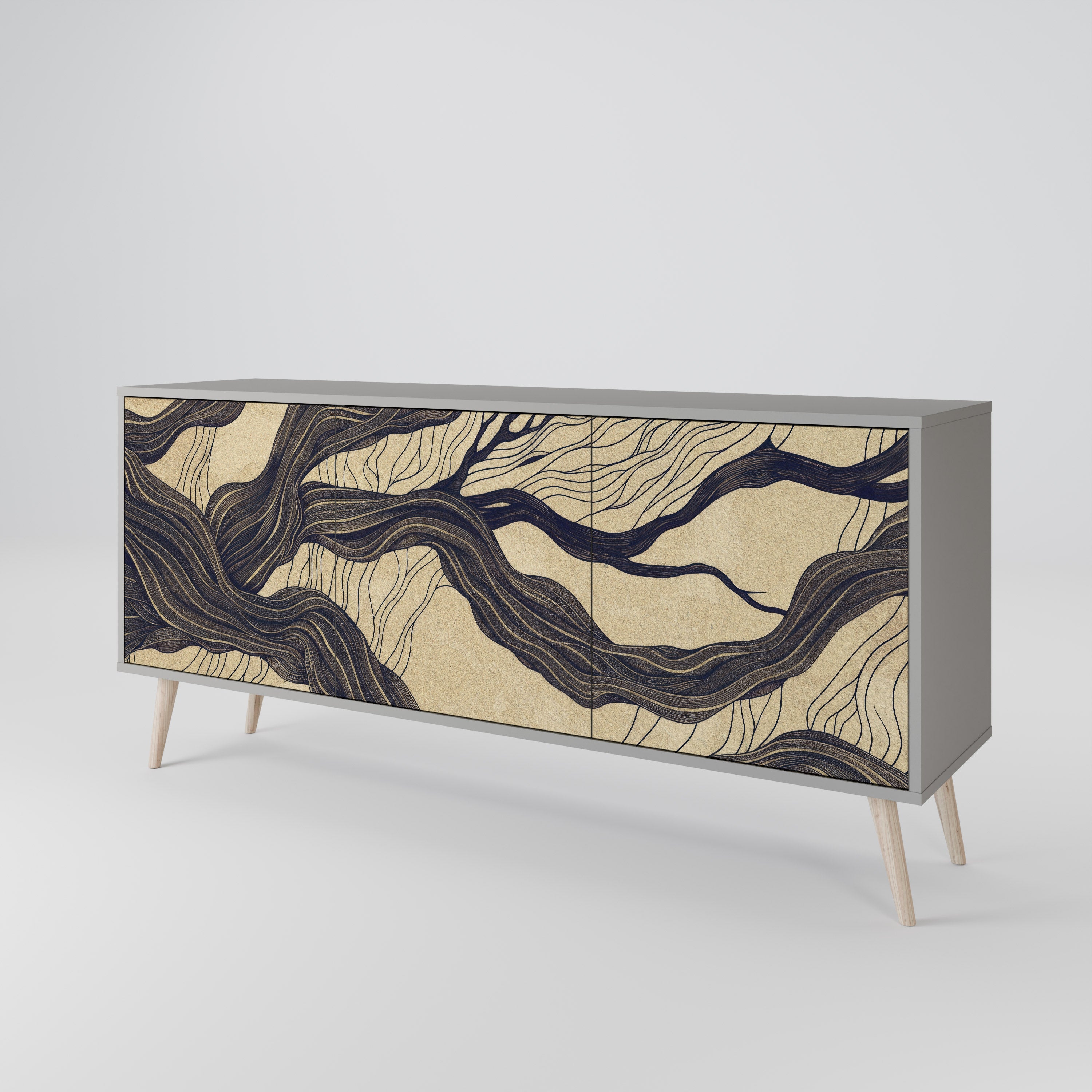 UNIFIED FRAGMENTS 3-Door Sideboard in Grey Finish