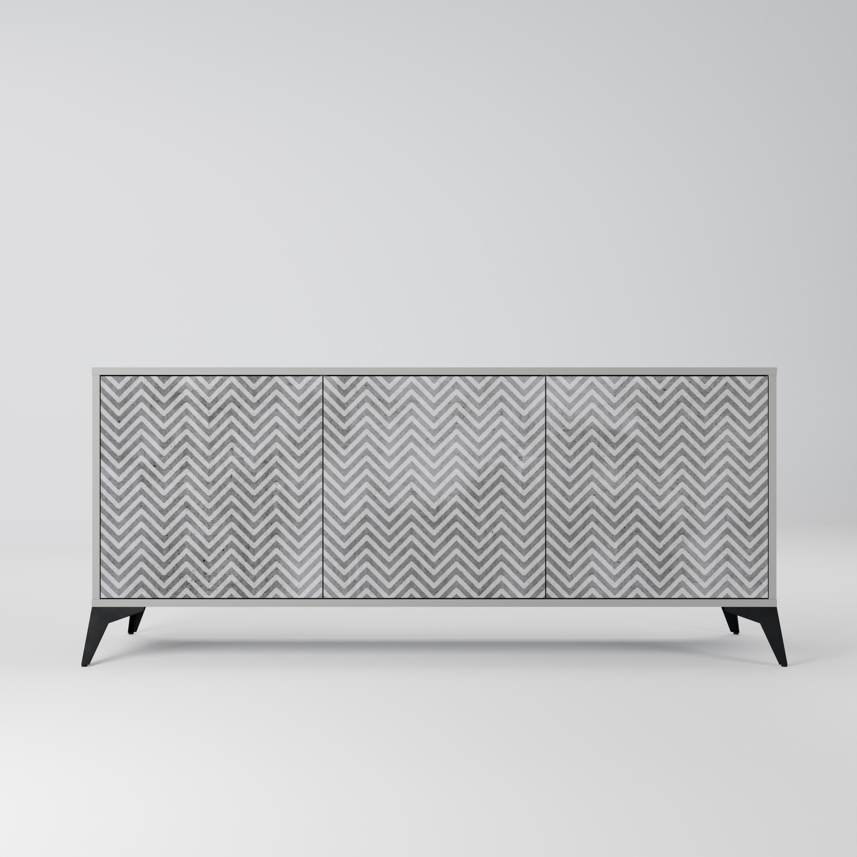 CONCRETE ZIG ZAG 3-Door Sideboard in Grey Finish