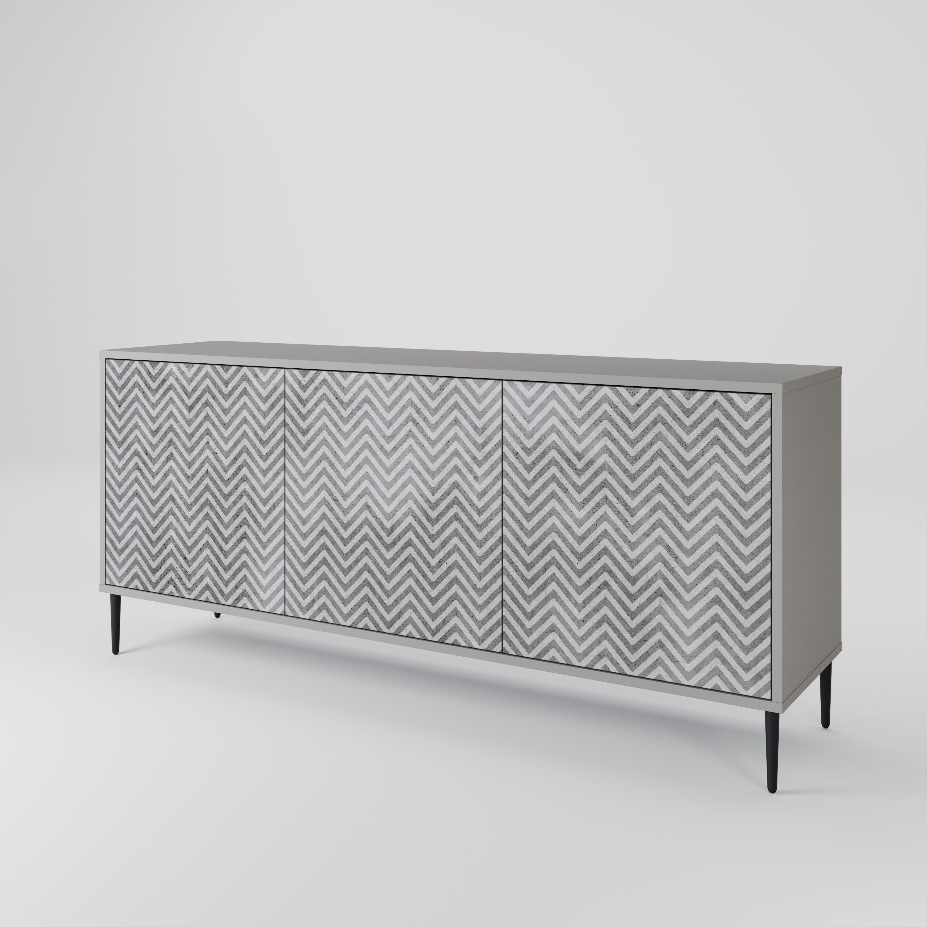 CONCRETE ZIG ZAG 3-Door Sideboard in Grey Finish