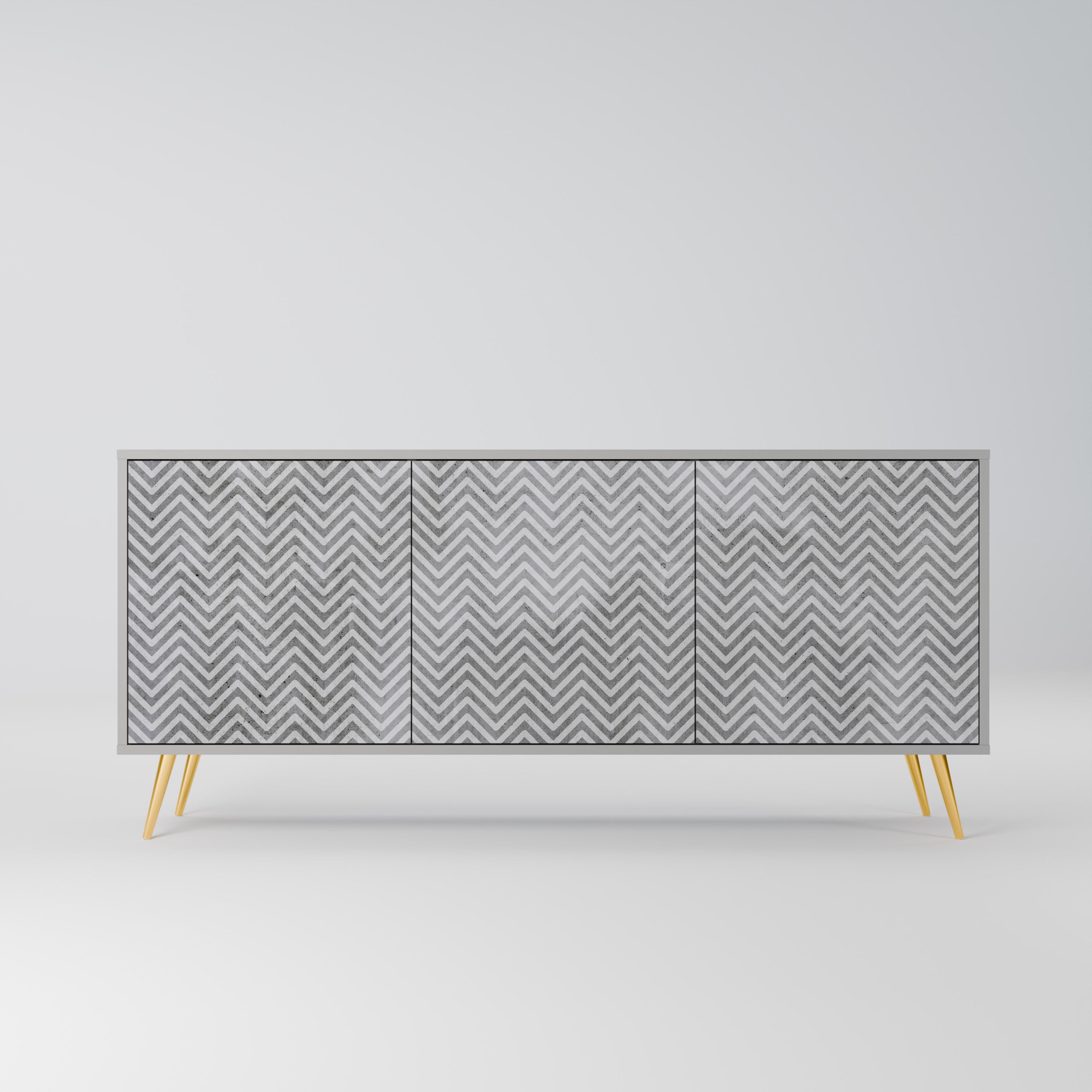 CONCRETE ZIG ZAG 3-Door Sideboard in Grey Finish