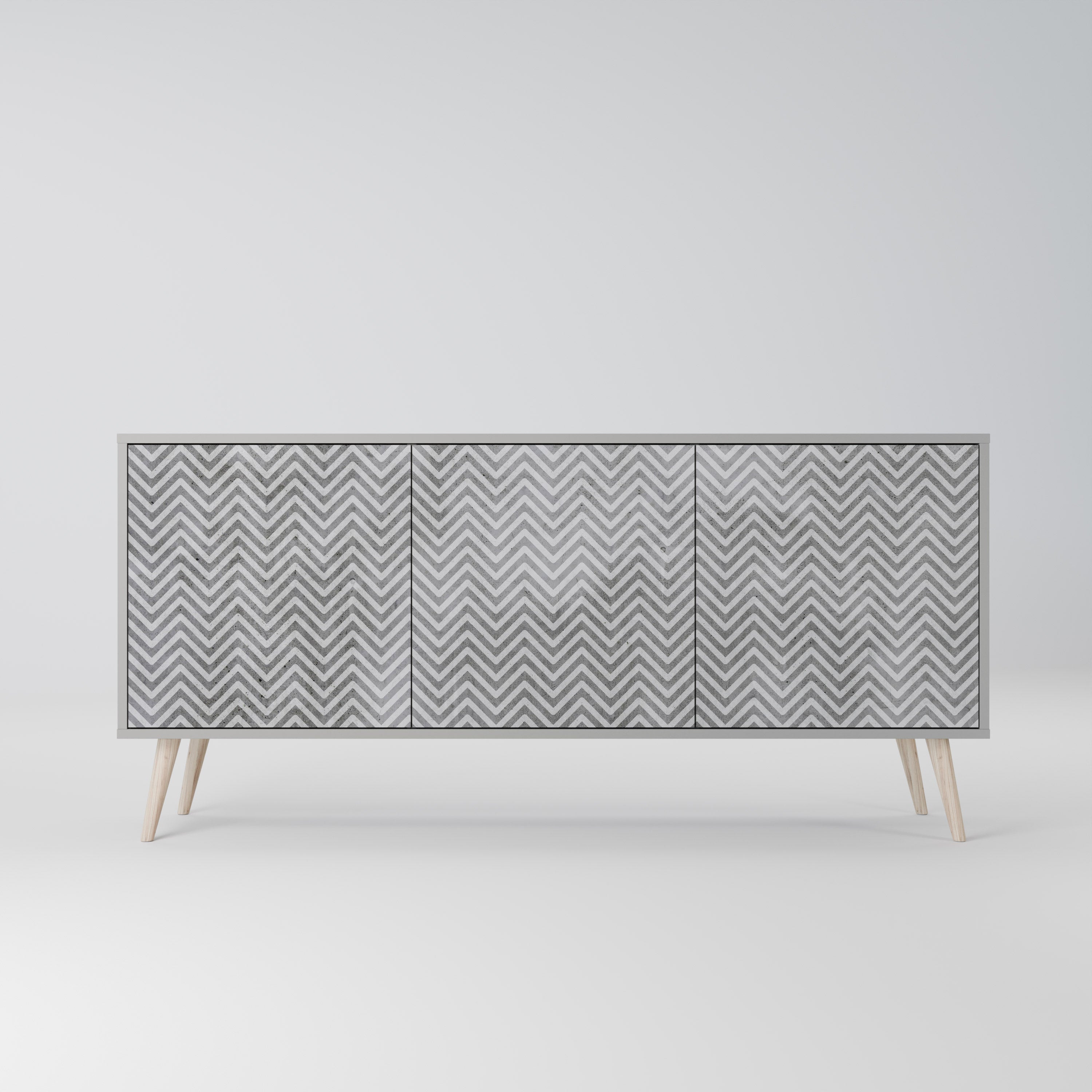 CONCRETE ZIG ZAG 3-Door Sideboard in Grey Finish