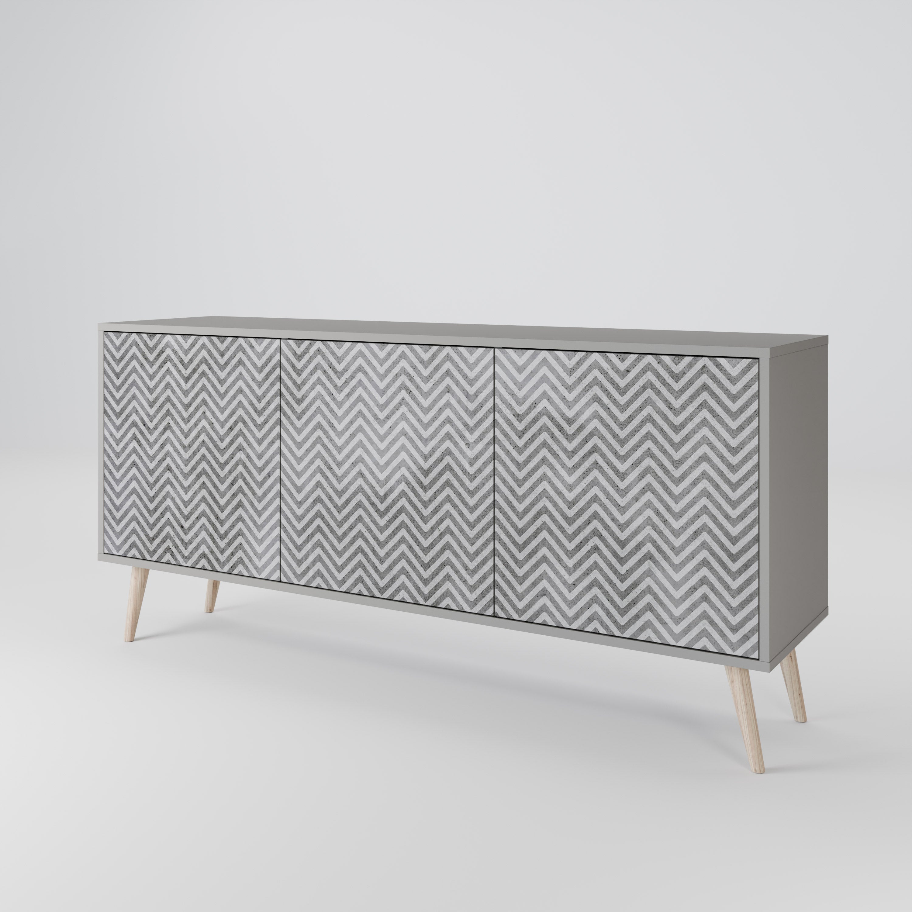CONCRETE ZIG ZAG 3-Door Sideboard in Grey Finish