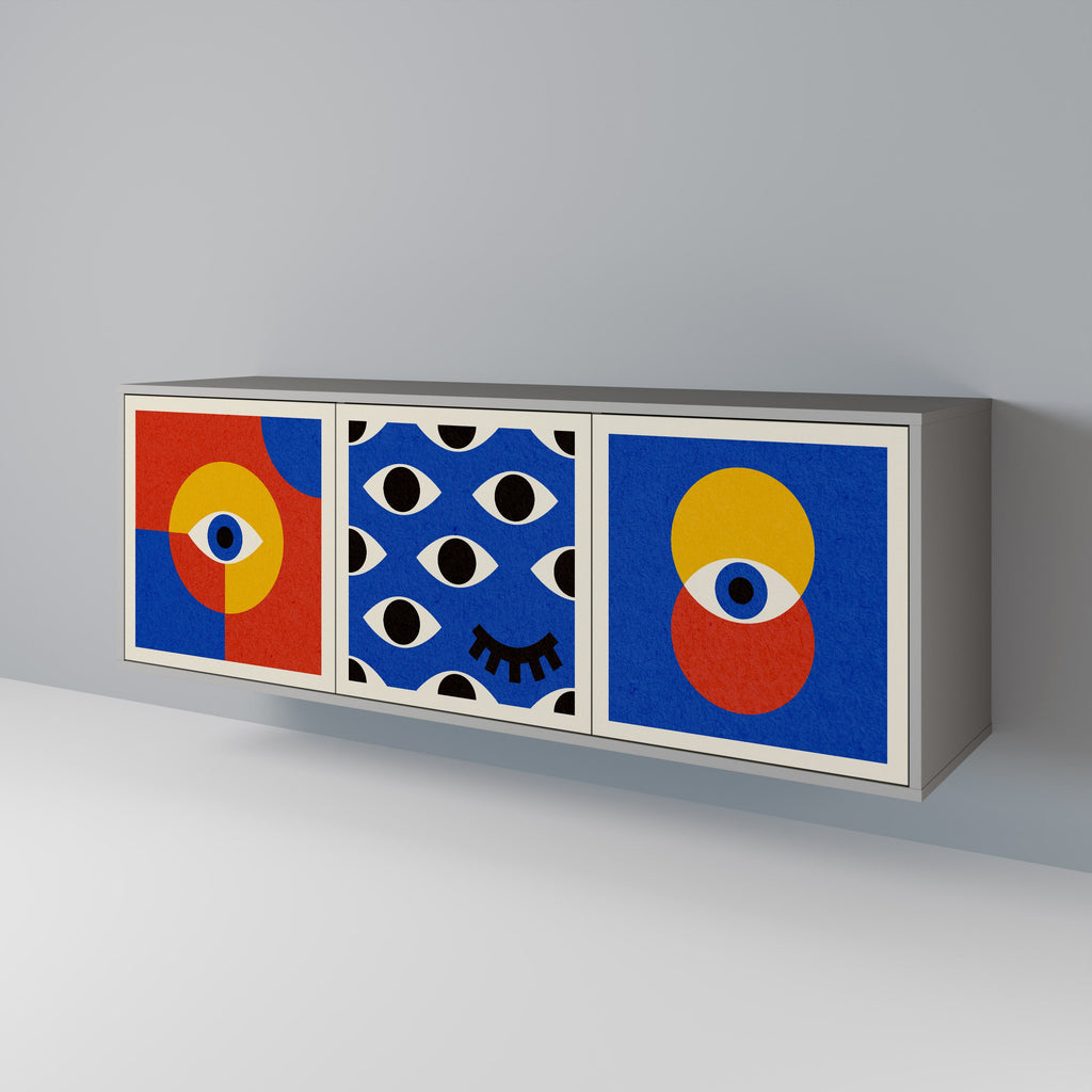GEOMETRIC EYES 3-Door Sideboard in Grey Finish