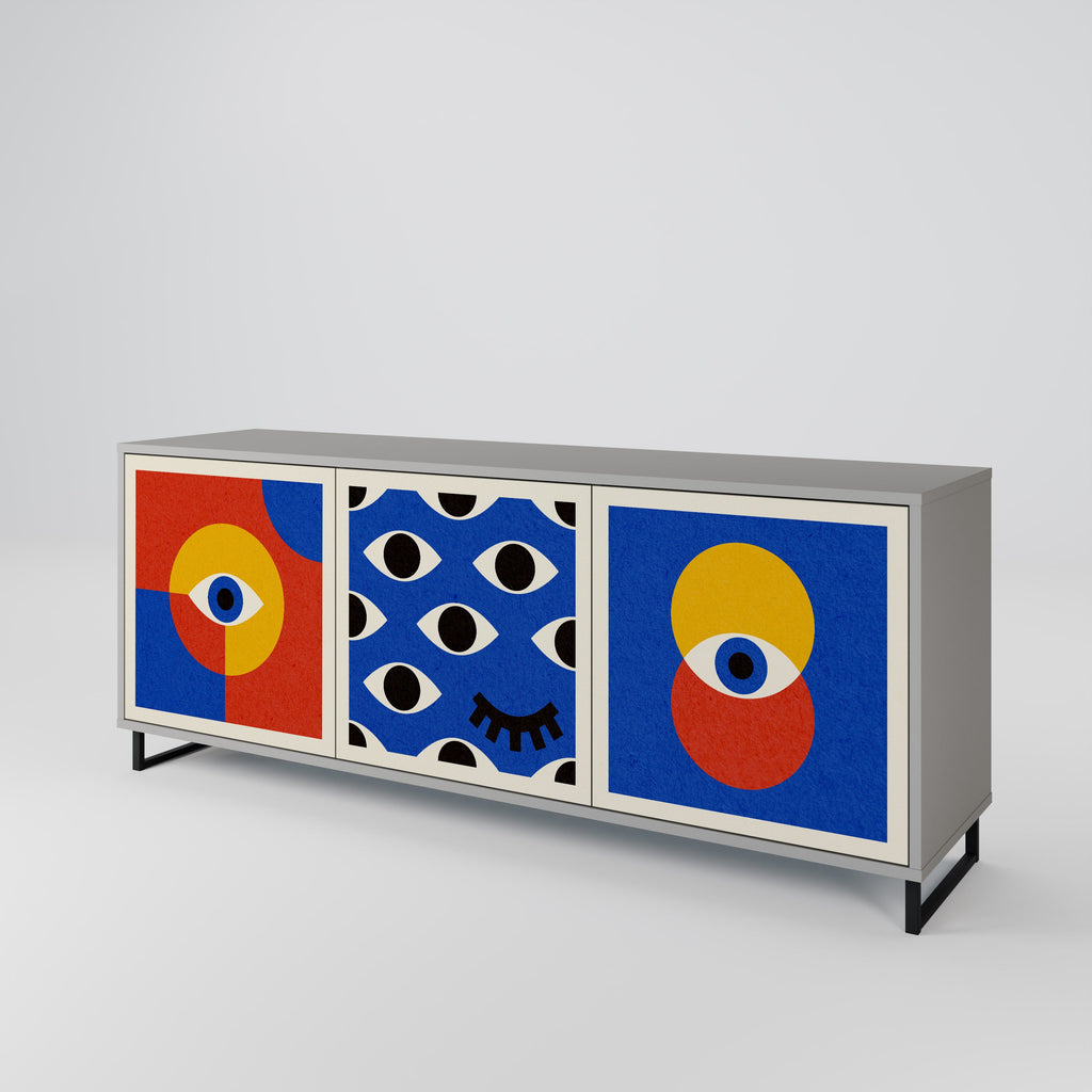 GEOMETRIC EYES 3-Door Sideboard in Grey Finish