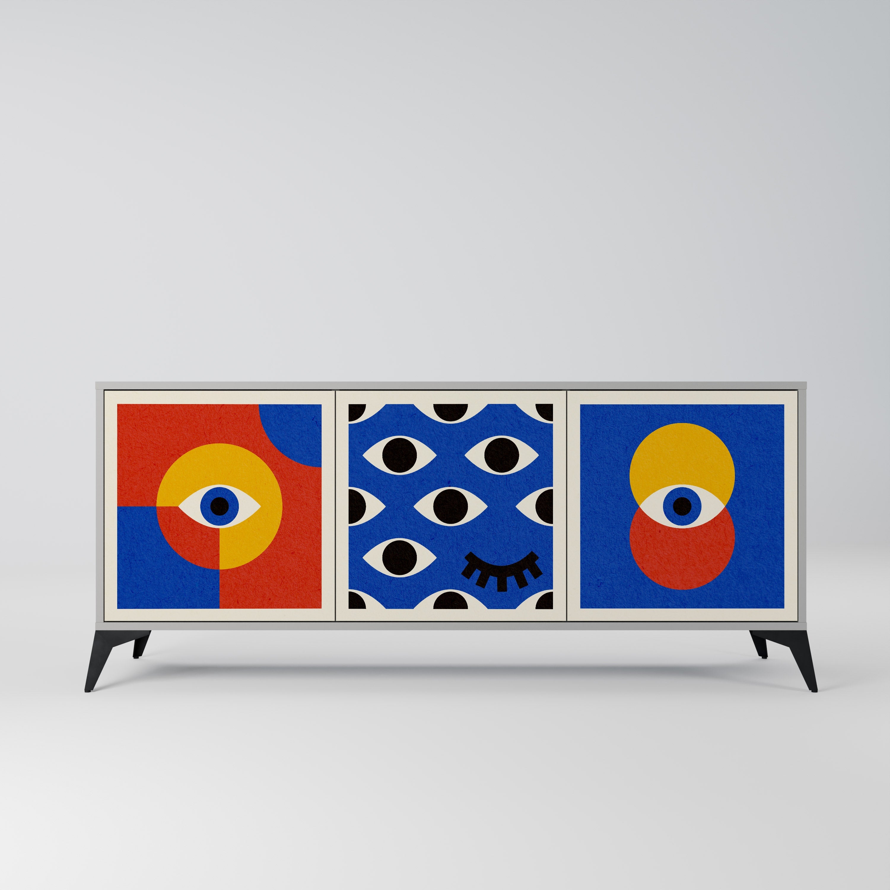 GEOMETRIC EYES 3-Door Sideboard in Grey Finish