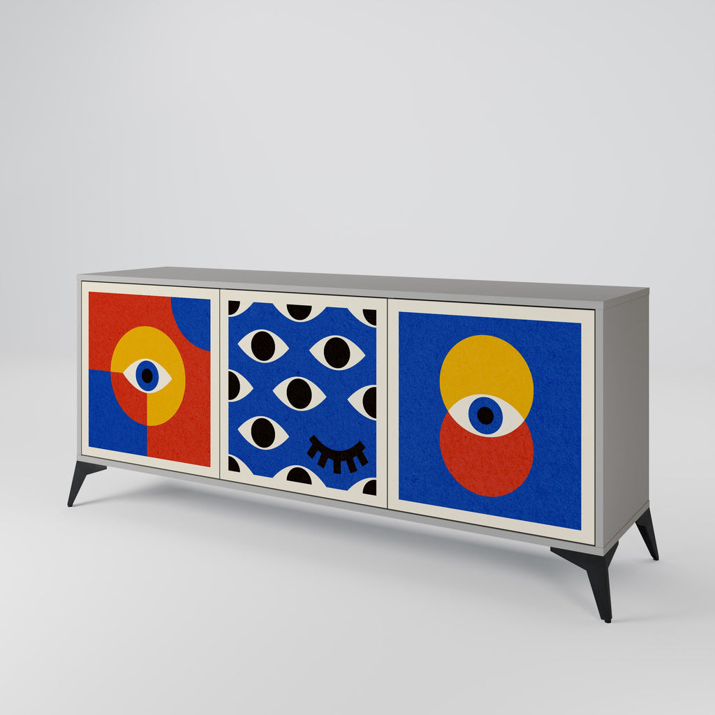 GEOMETRIC EYES 3-Door Sideboard in Grey Finish