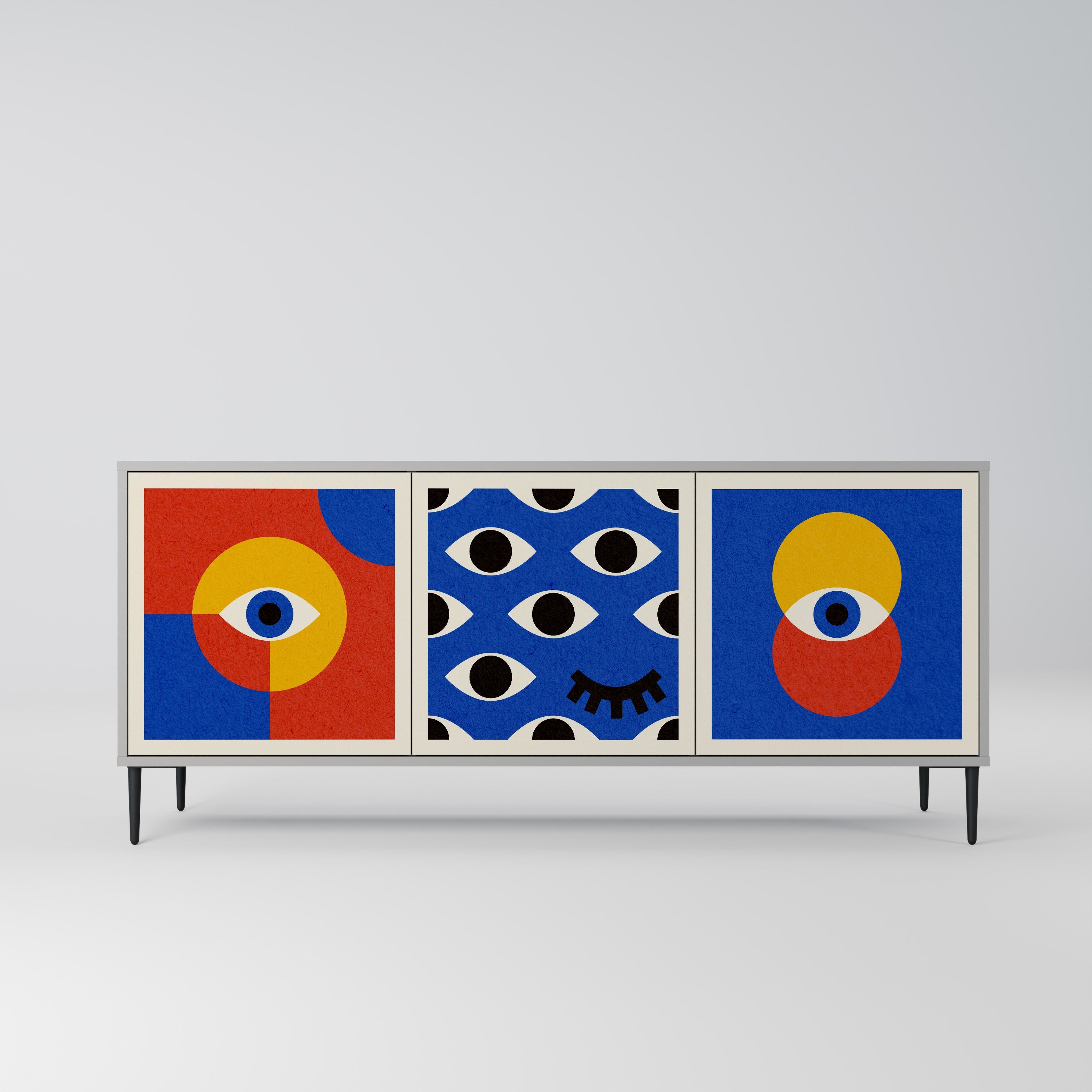 GEOMETRIC EYES 3-Door Sideboard in Grey Finish