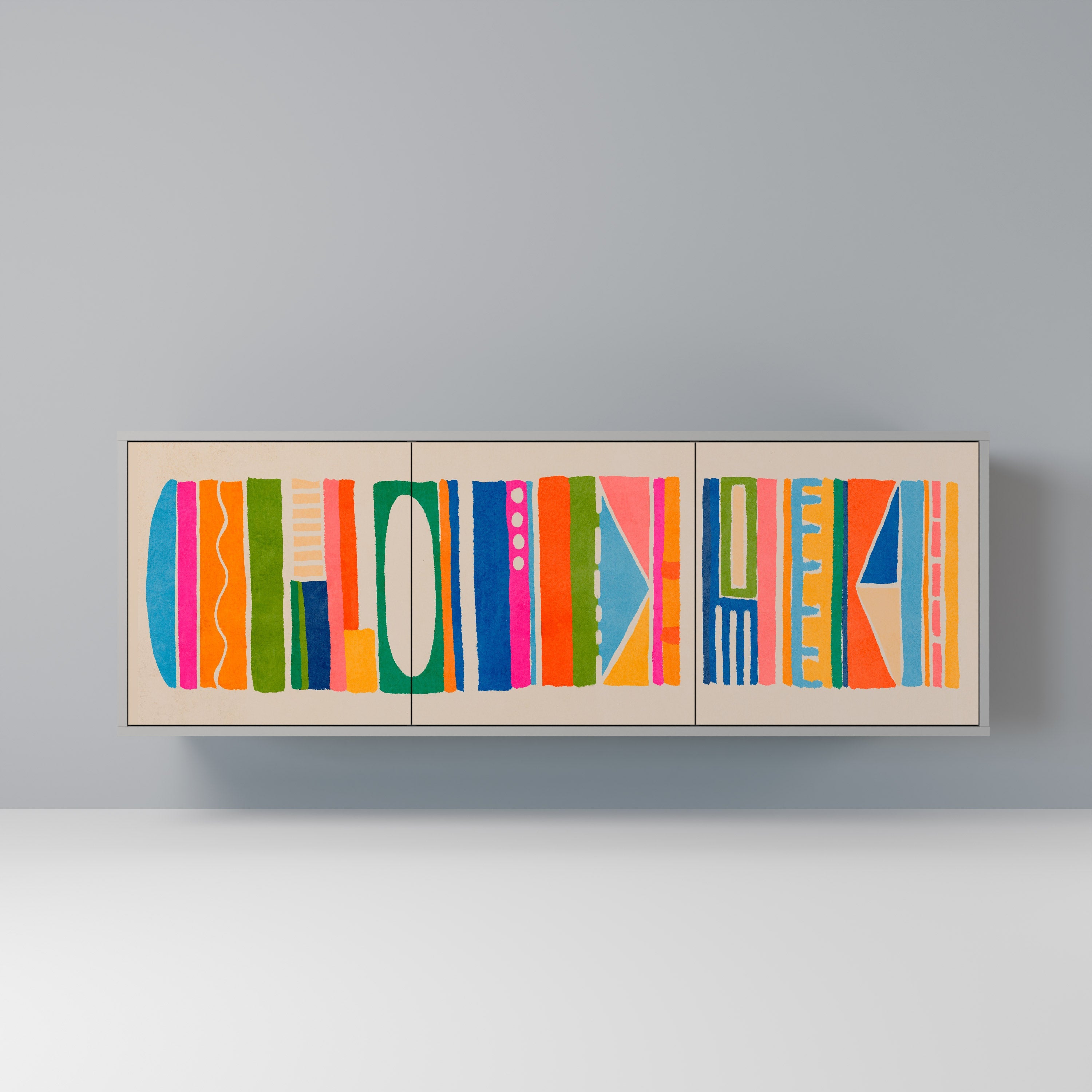 GEOMETRIC SHINE 3-Door Sideboard in Grey Finish