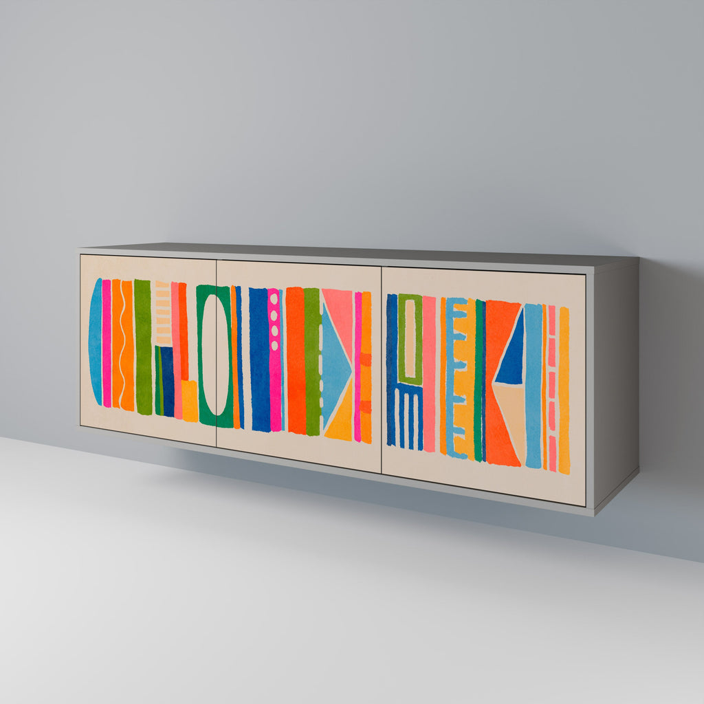 GEOMETRIC SHINE 3-Door Sideboard in Grey Finish