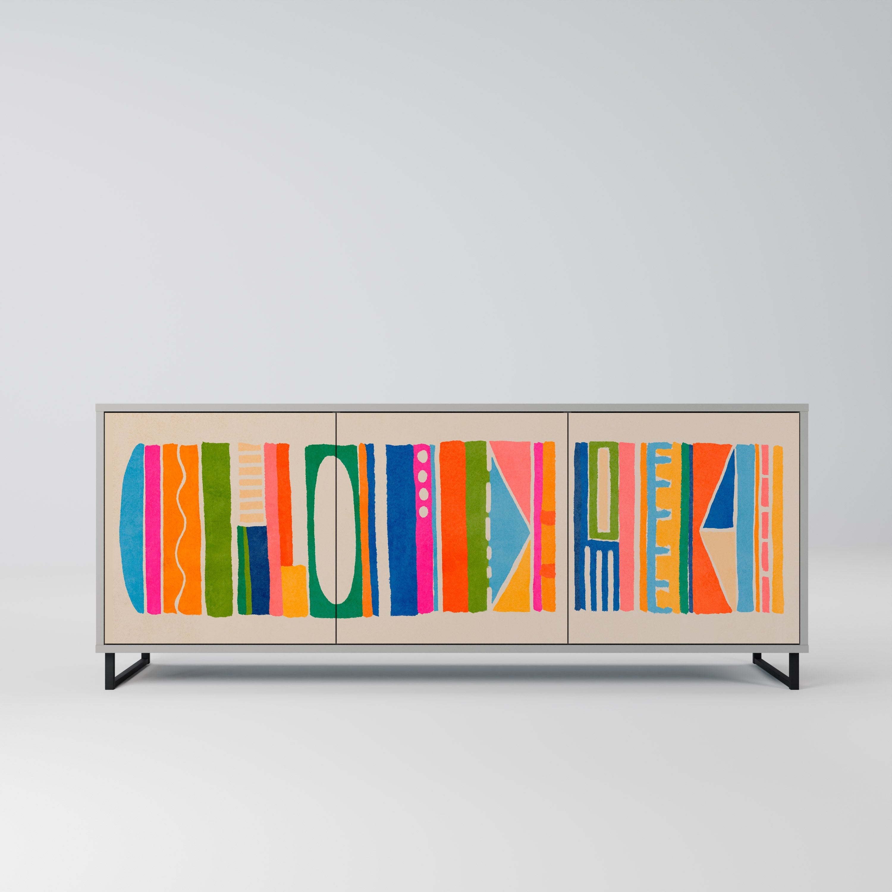 GEOMETRIC SHINE 3-Door Sideboard in Grey Finish