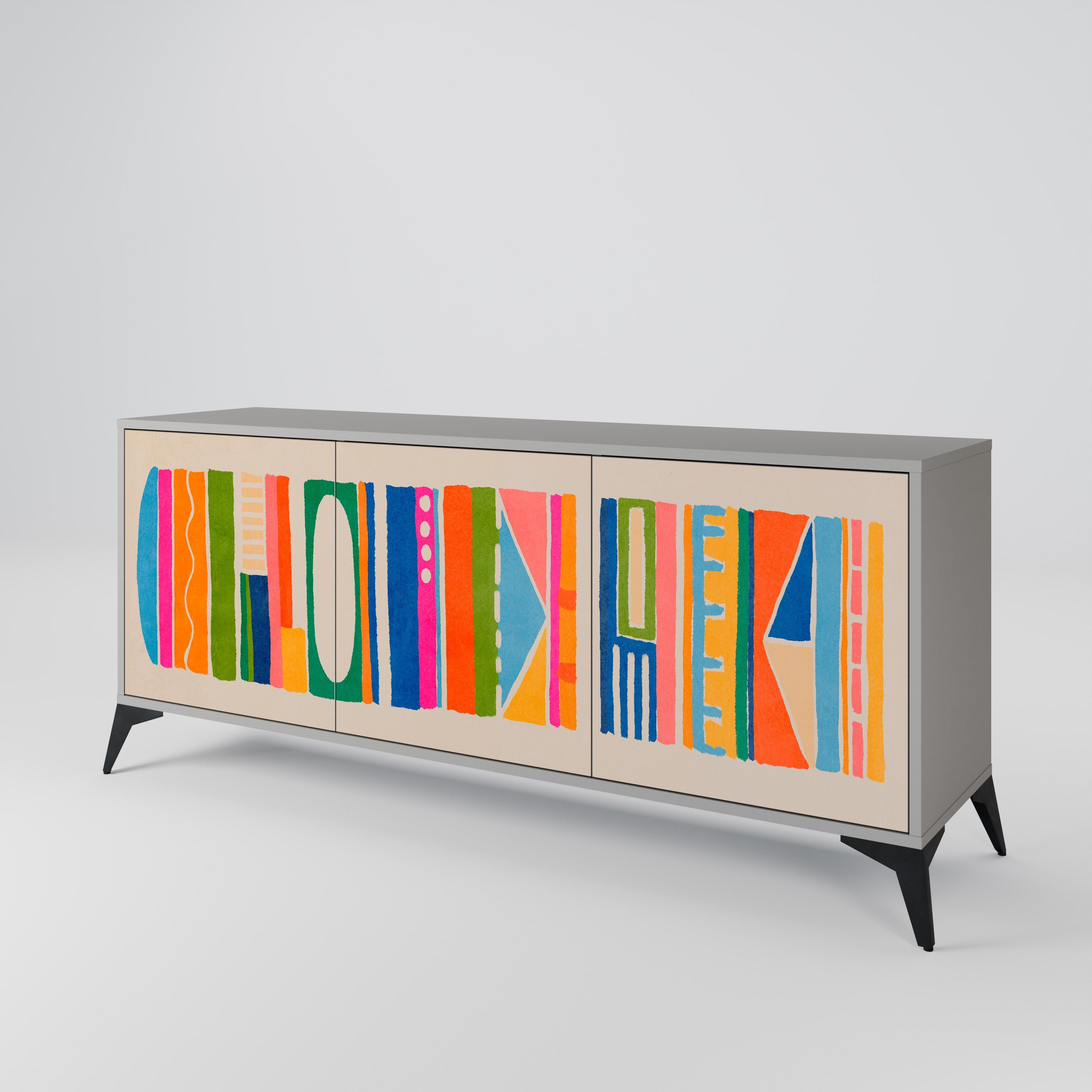 GEOMETRIC SHINE 3-Door Sideboard in Grey Finish
