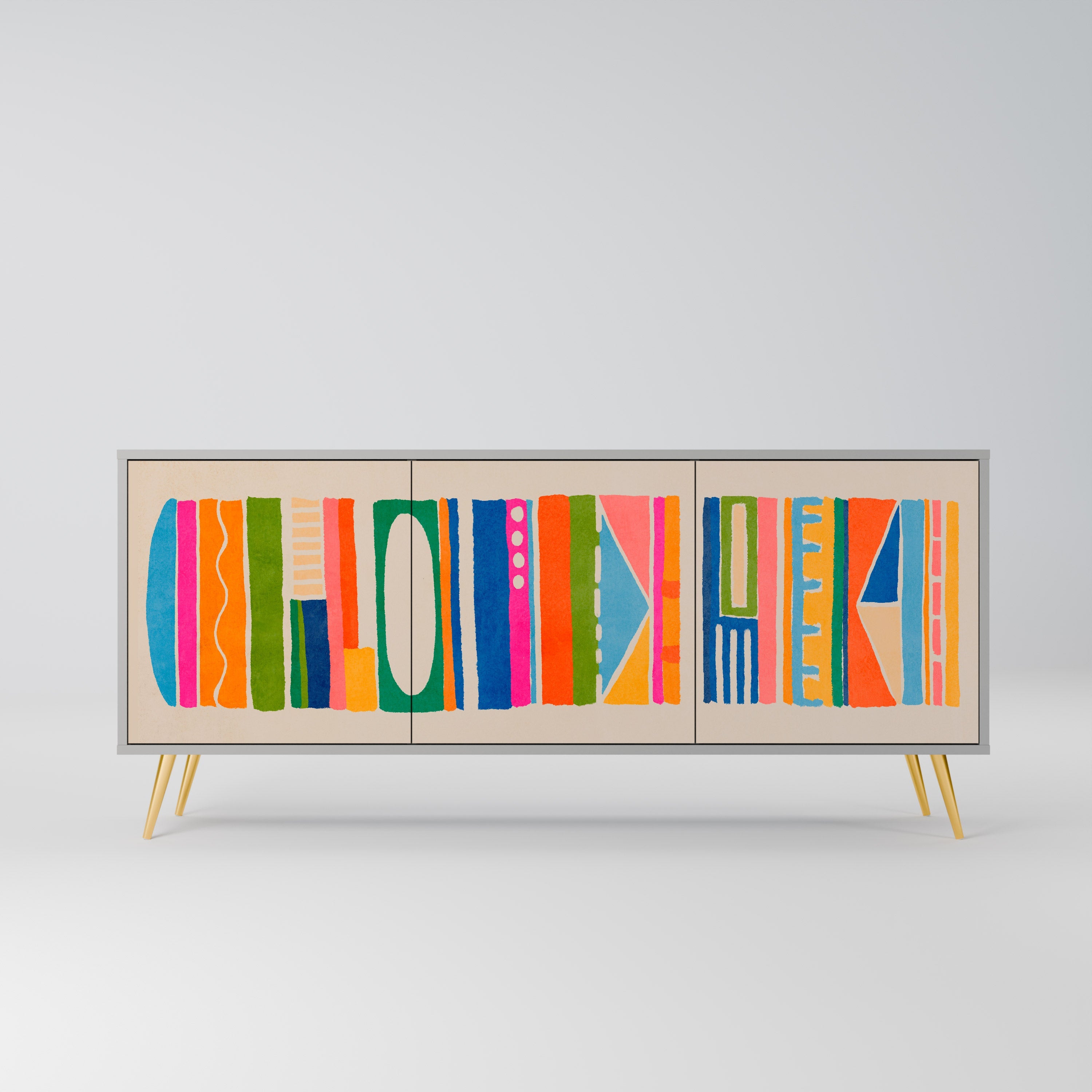 GEOMETRIC SHINE 3-Door Sideboard in Grey Finish