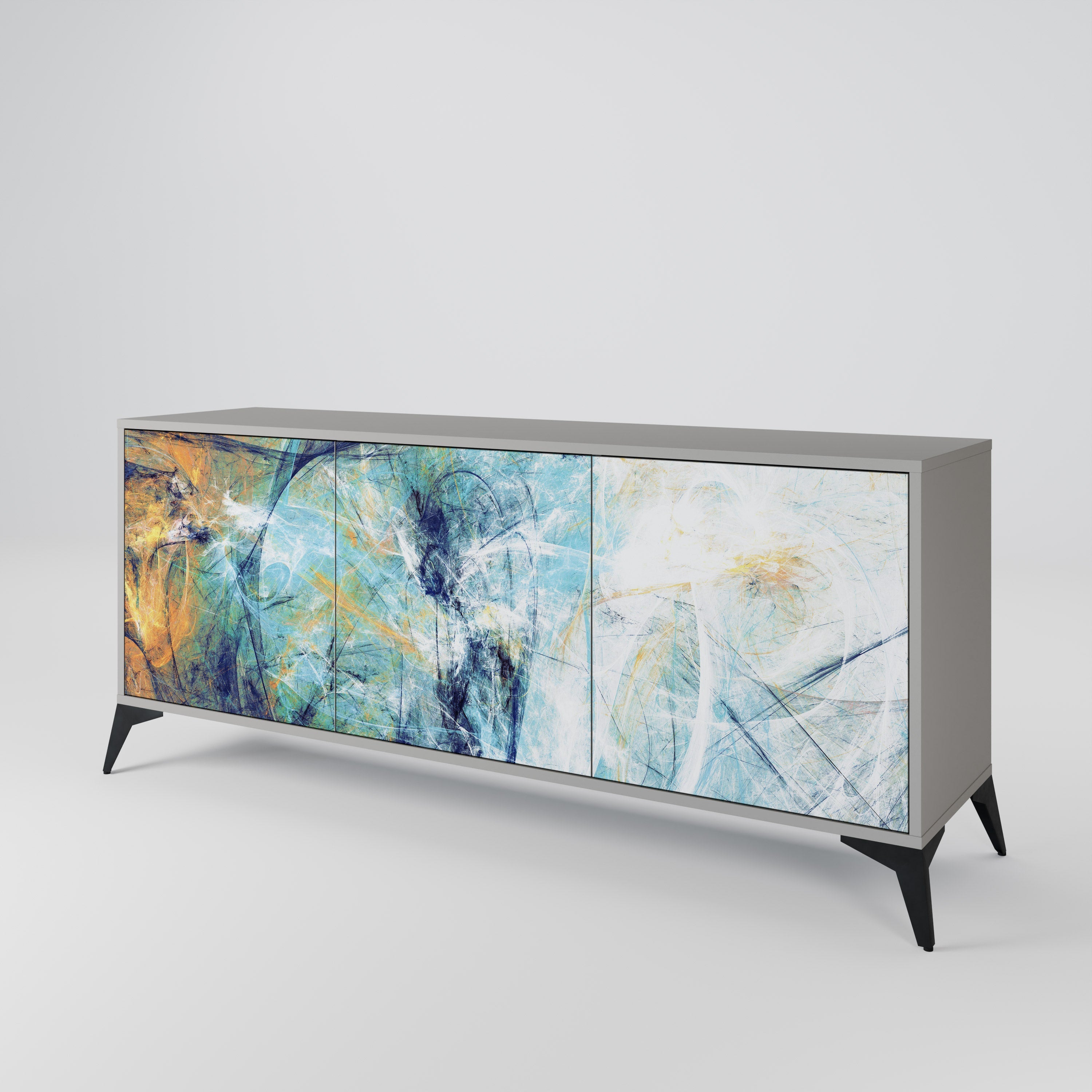 ABSTRACT THOUGHTS 3-Door Sideboard in Grey Finish