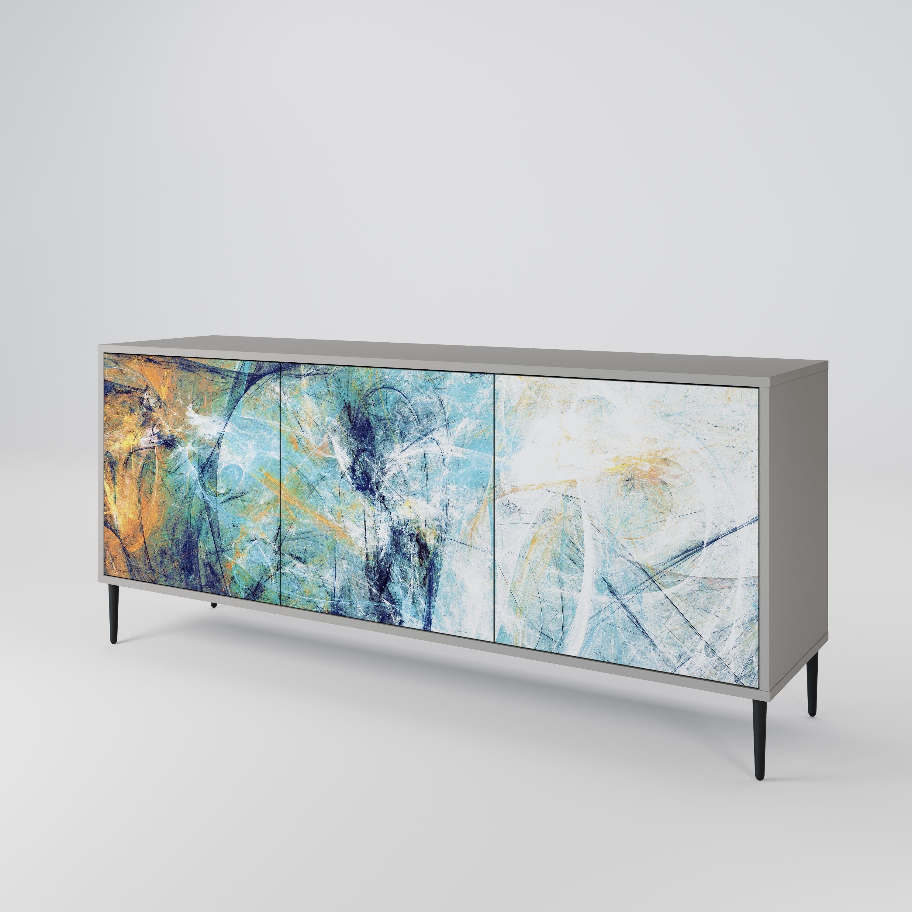 ABSTRACT THOUGHTS 3-Door Sideboard in Grey Finish