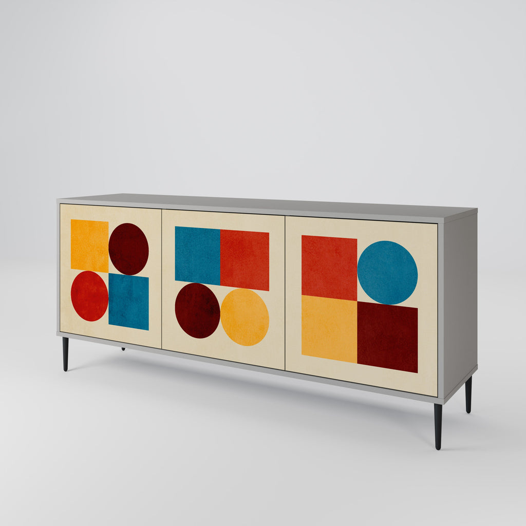 GEOMETRIC PUZZLE 3-Door Sideboard in Grey Finish