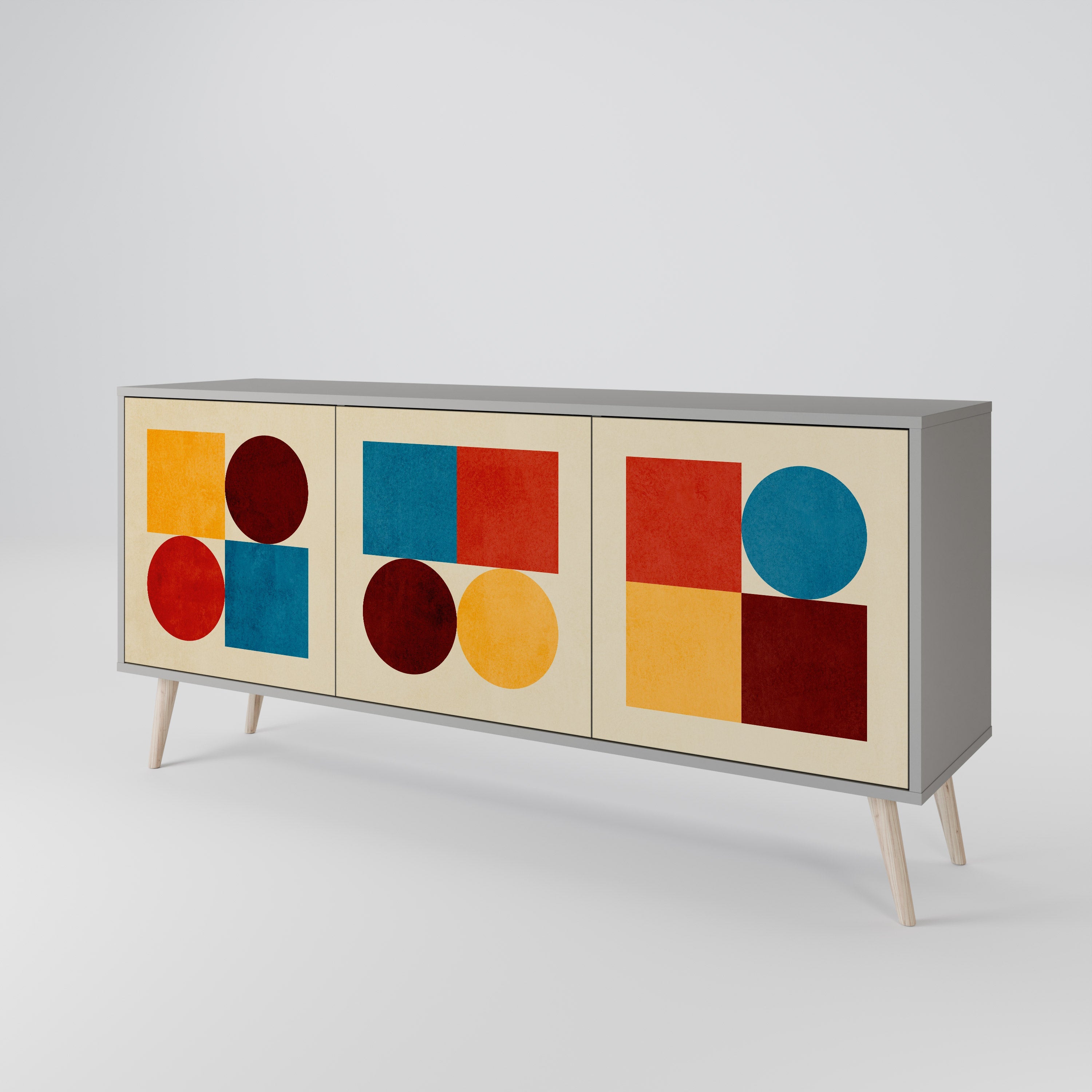 GEOMETRIC PUZZLE 3-Door Sideboard in Grey Finish