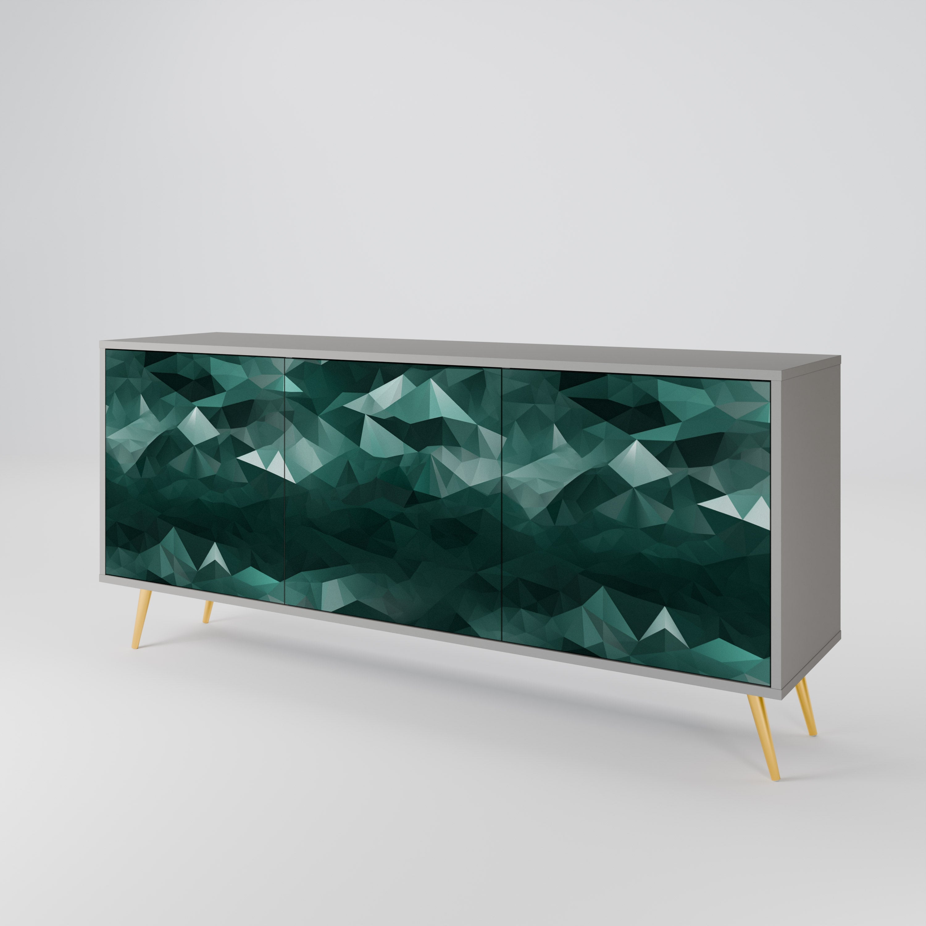 POLYGONAL FLOATING 3-Door Sideboard in Grey Finish