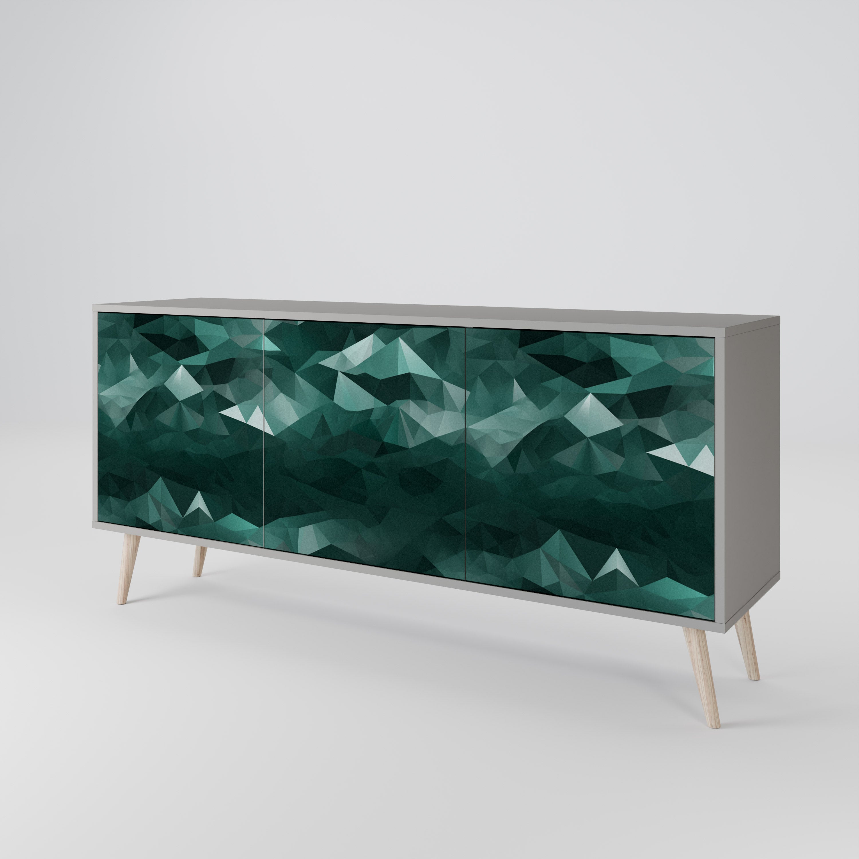 POLYGONAL FLOATING 3-Door Sideboard in Grey Finish