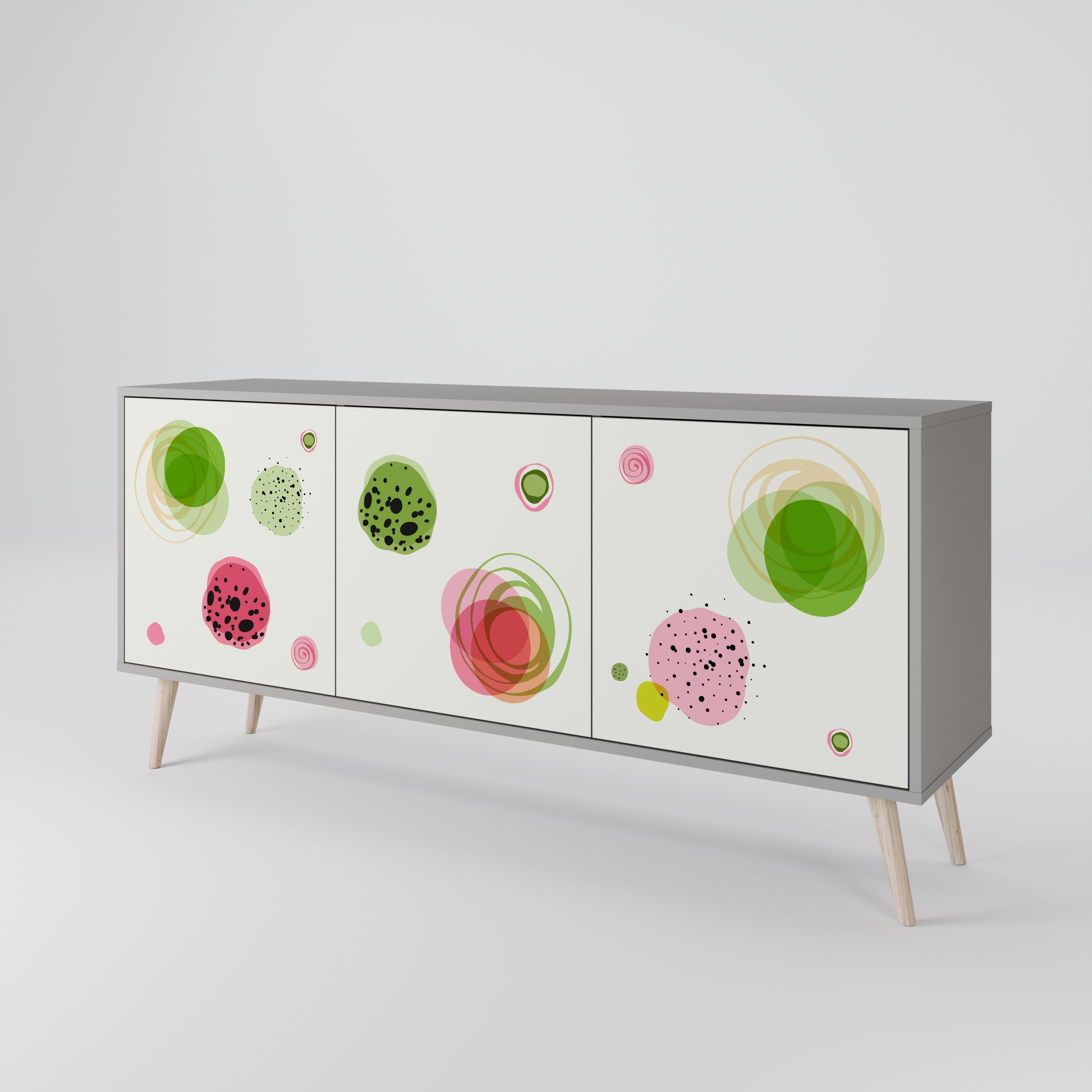 COLORFUL COSMOS 3-Door Sideboard in Grey Finish