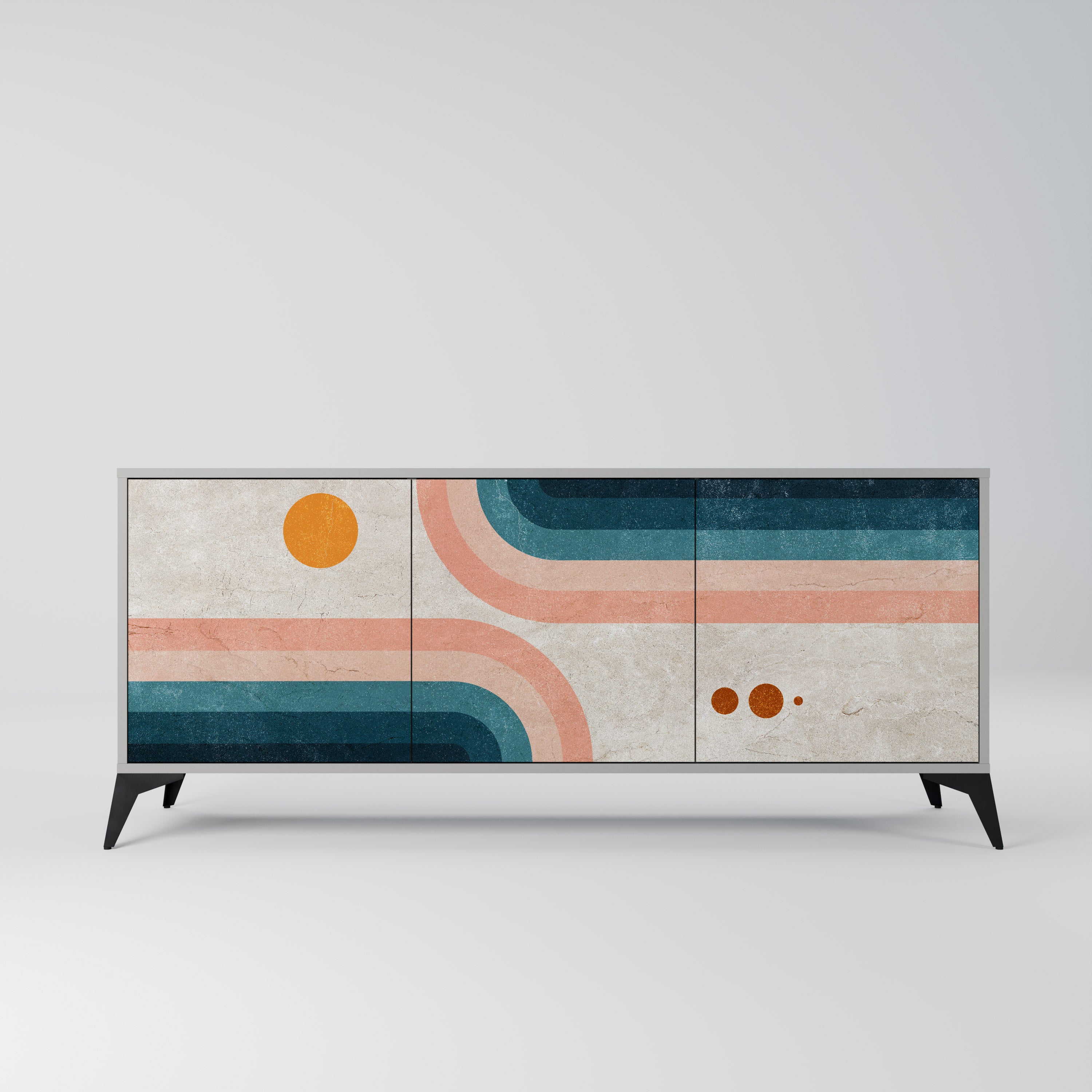 TWO HALVES 3-Door Sideboard in Grey Finish