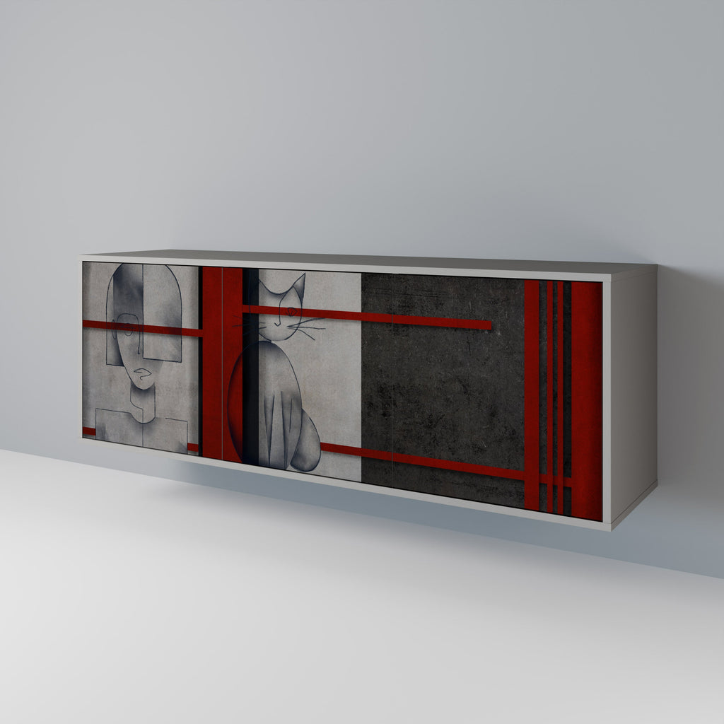 GRAY FIGURES 3-Door Sideboard in Grey Finish