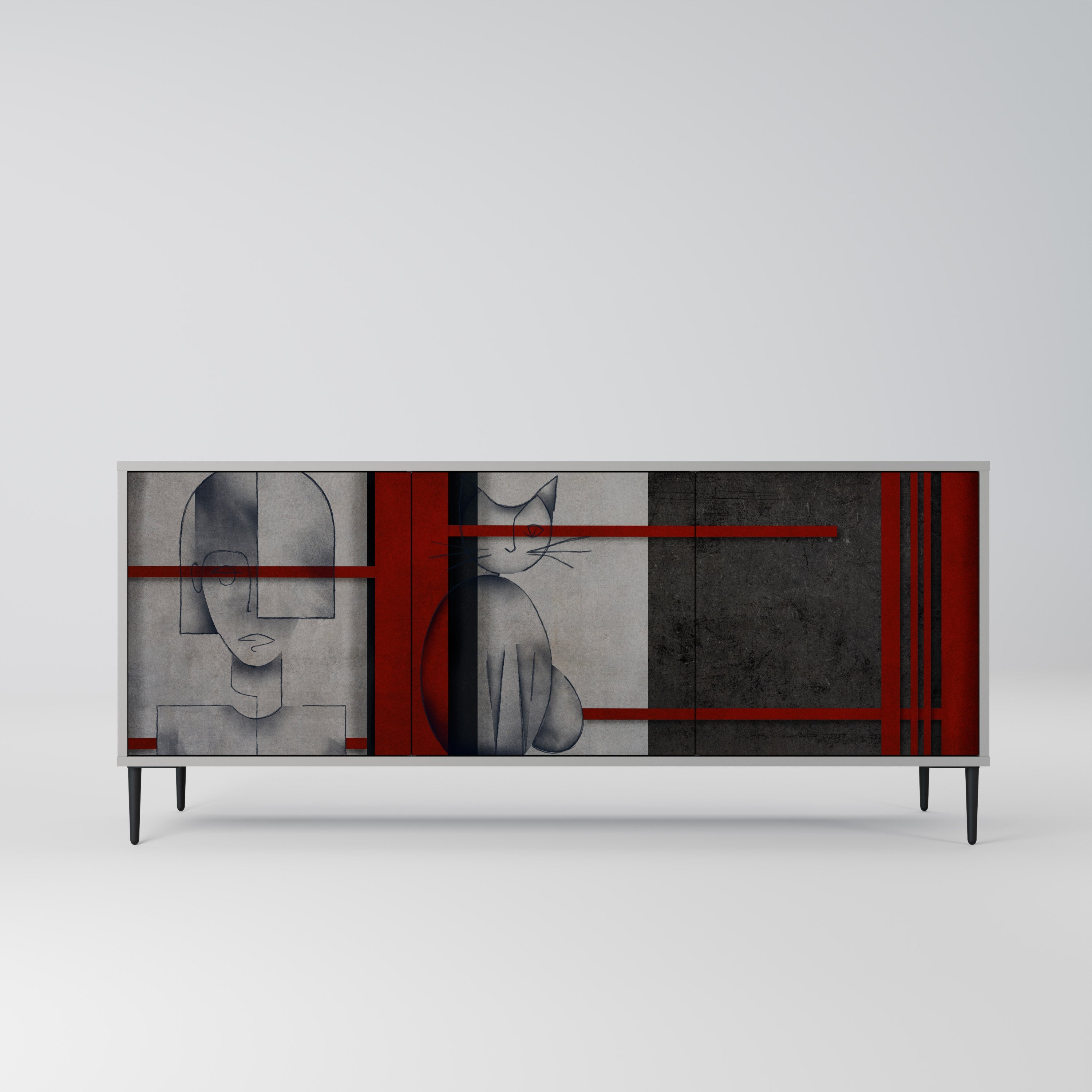 GRAY FIGURES 3-Door Sideboard in Grey Finish