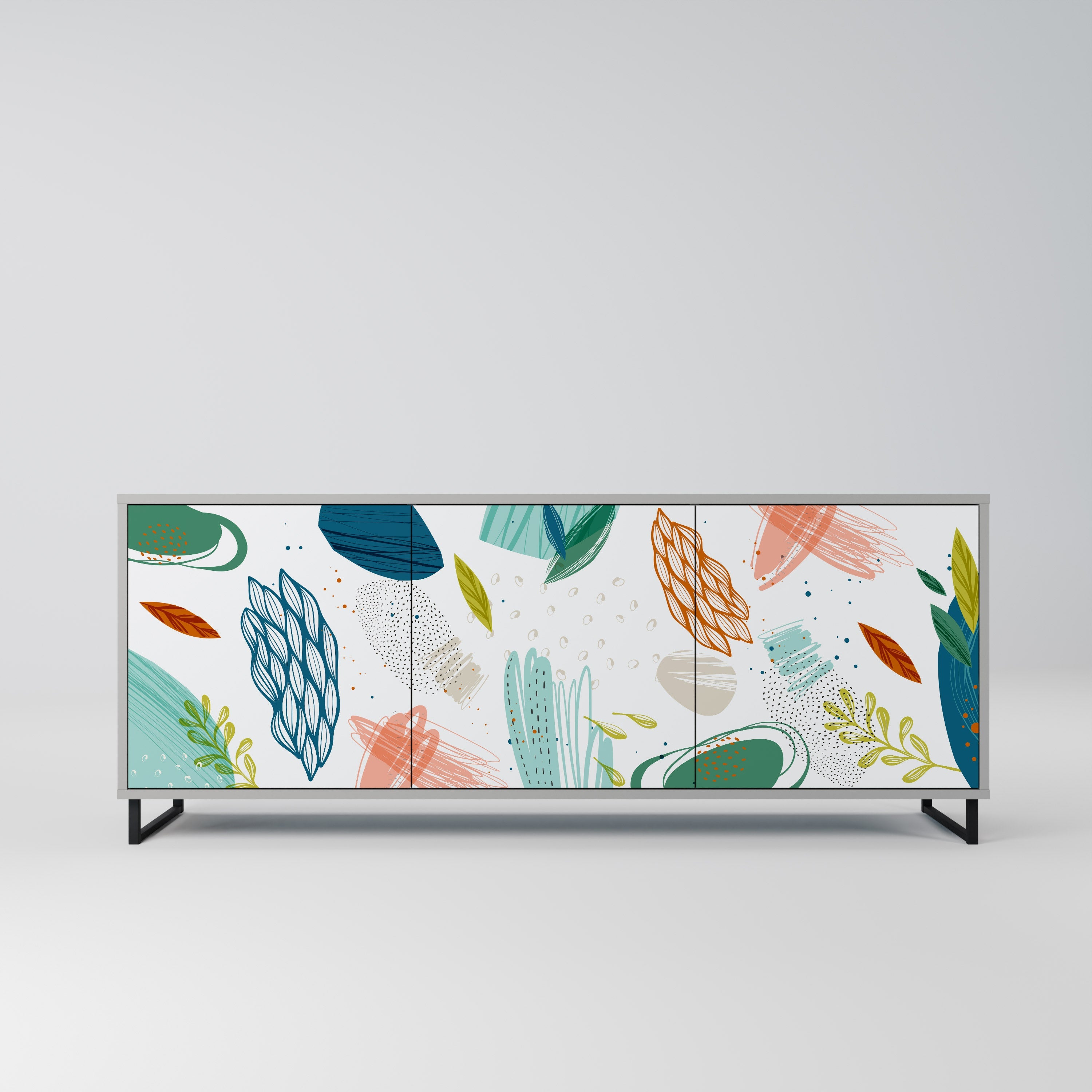 BOTANICAL HURRICANE 3-Door Sideboard in Grey Finish