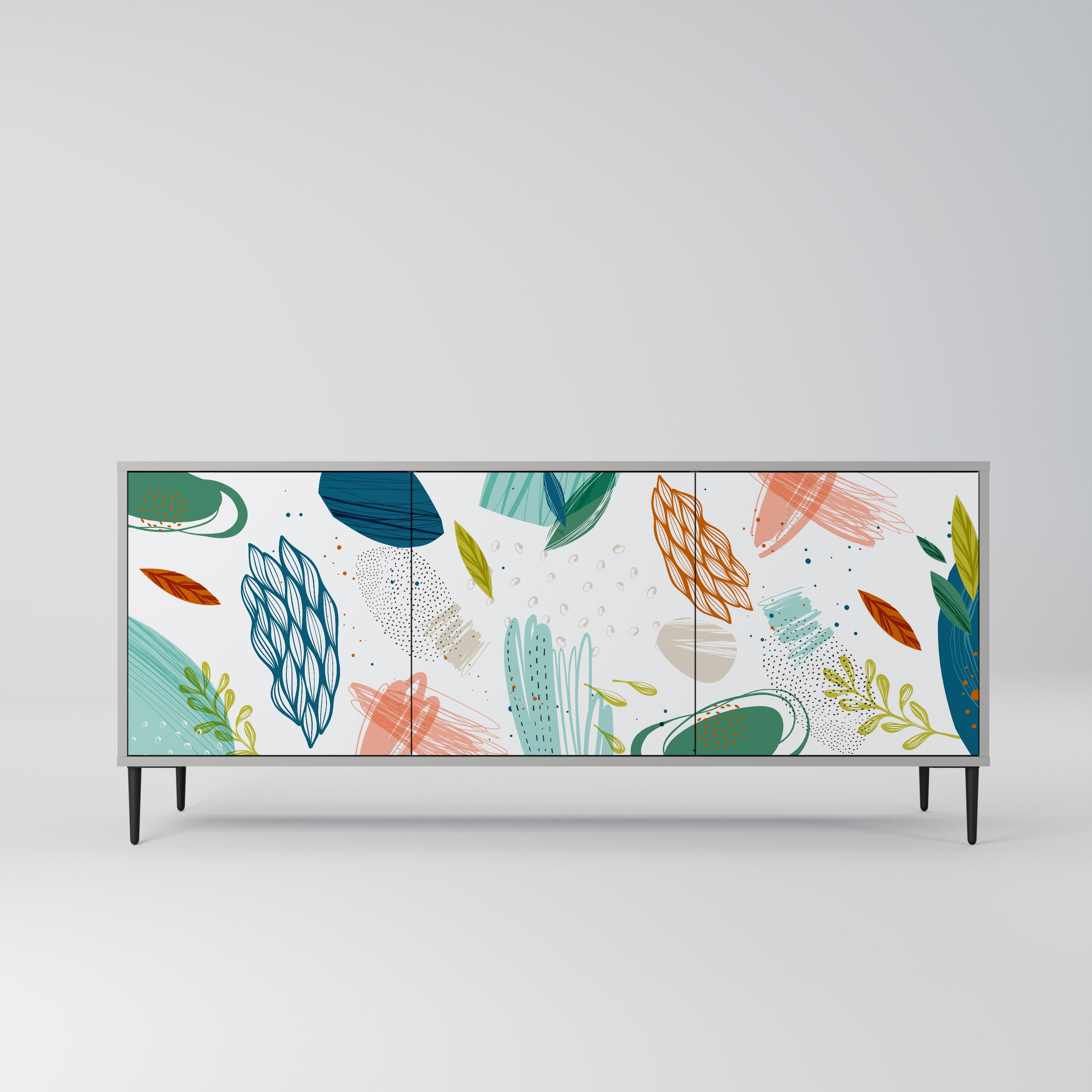 BOTANICAL HURRICANE 3-Door Sideboard in Grey Finish